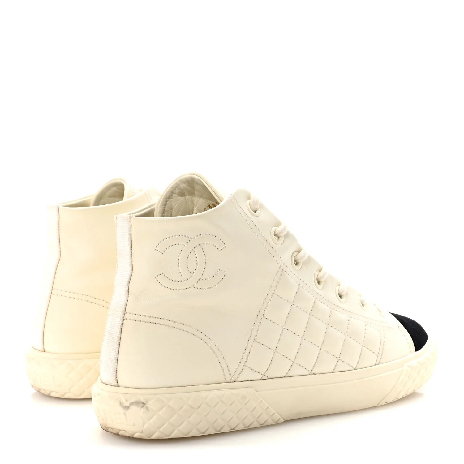 Calfskin High Top CC Sneakers 40 Ivory Black - Image 5