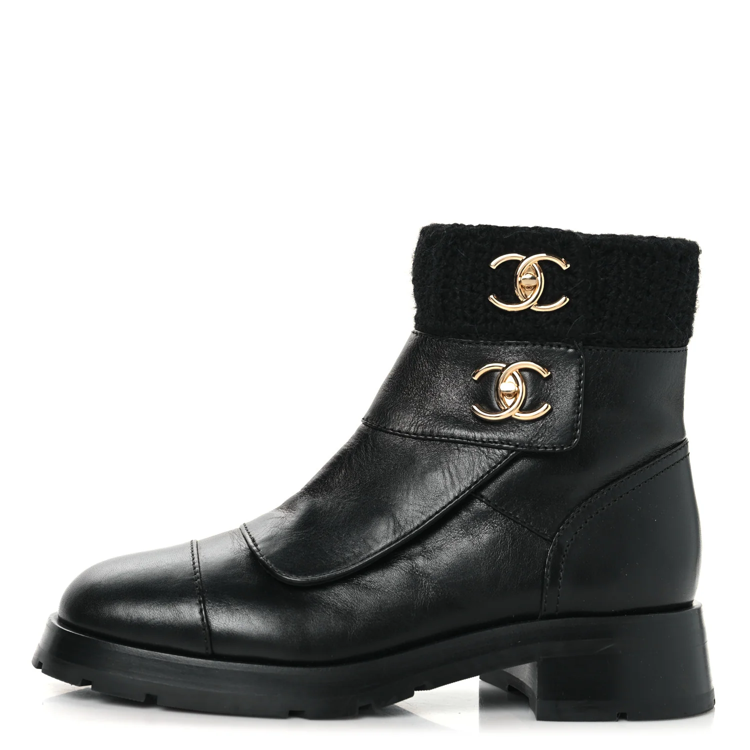 Calfskin Knit CC Short Boots 41 Black