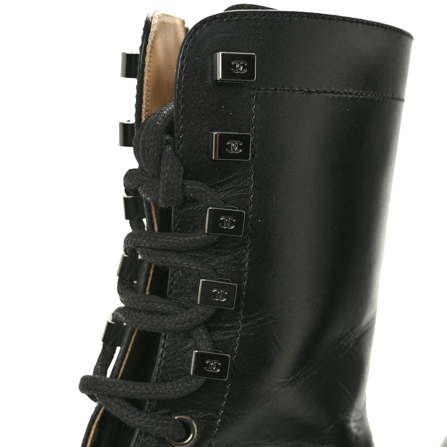 Calfskin Lace Up Combat Boots 37.5 Black - Image 11
