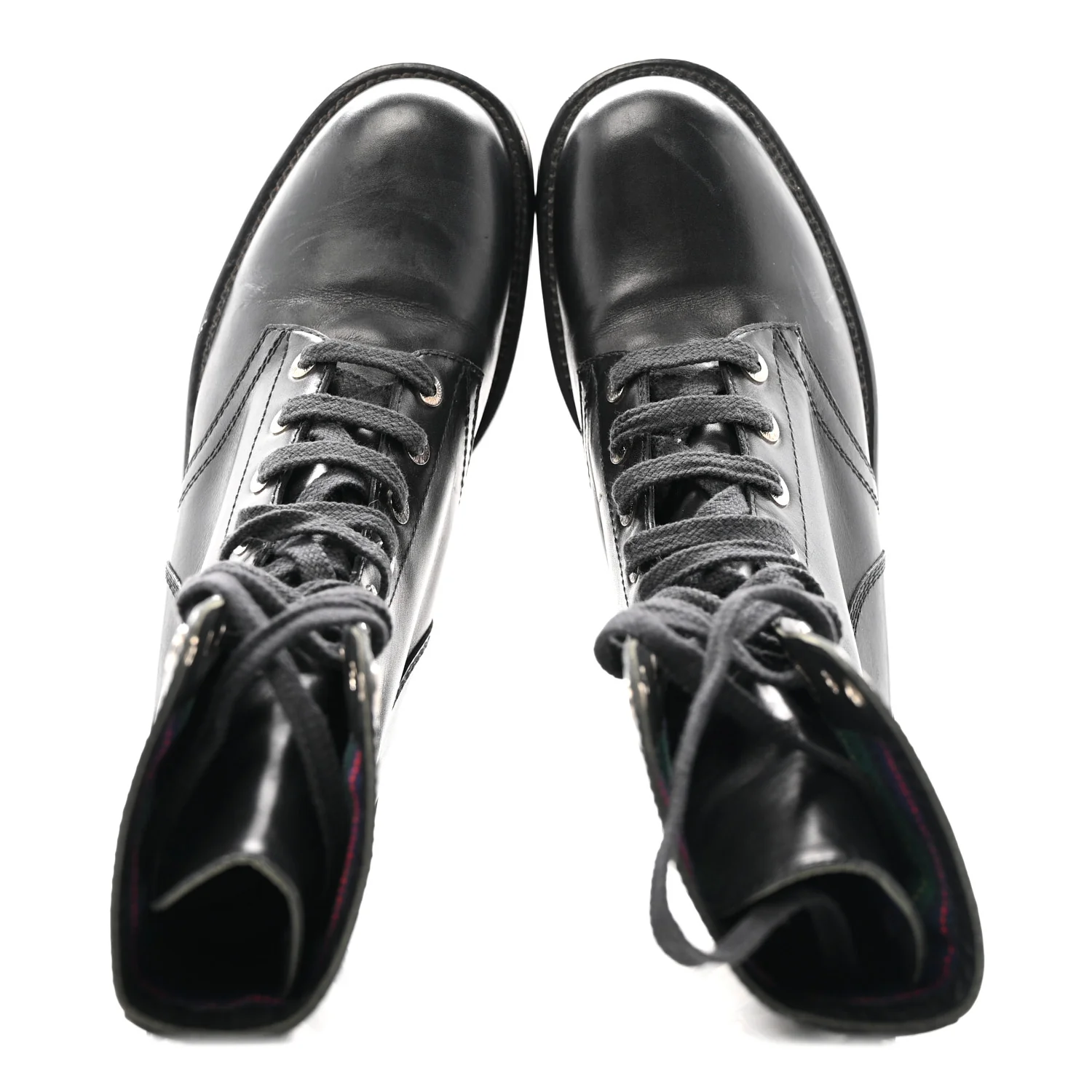Calfskin Lace Up Combat Boots  39.5 Black - Image 2