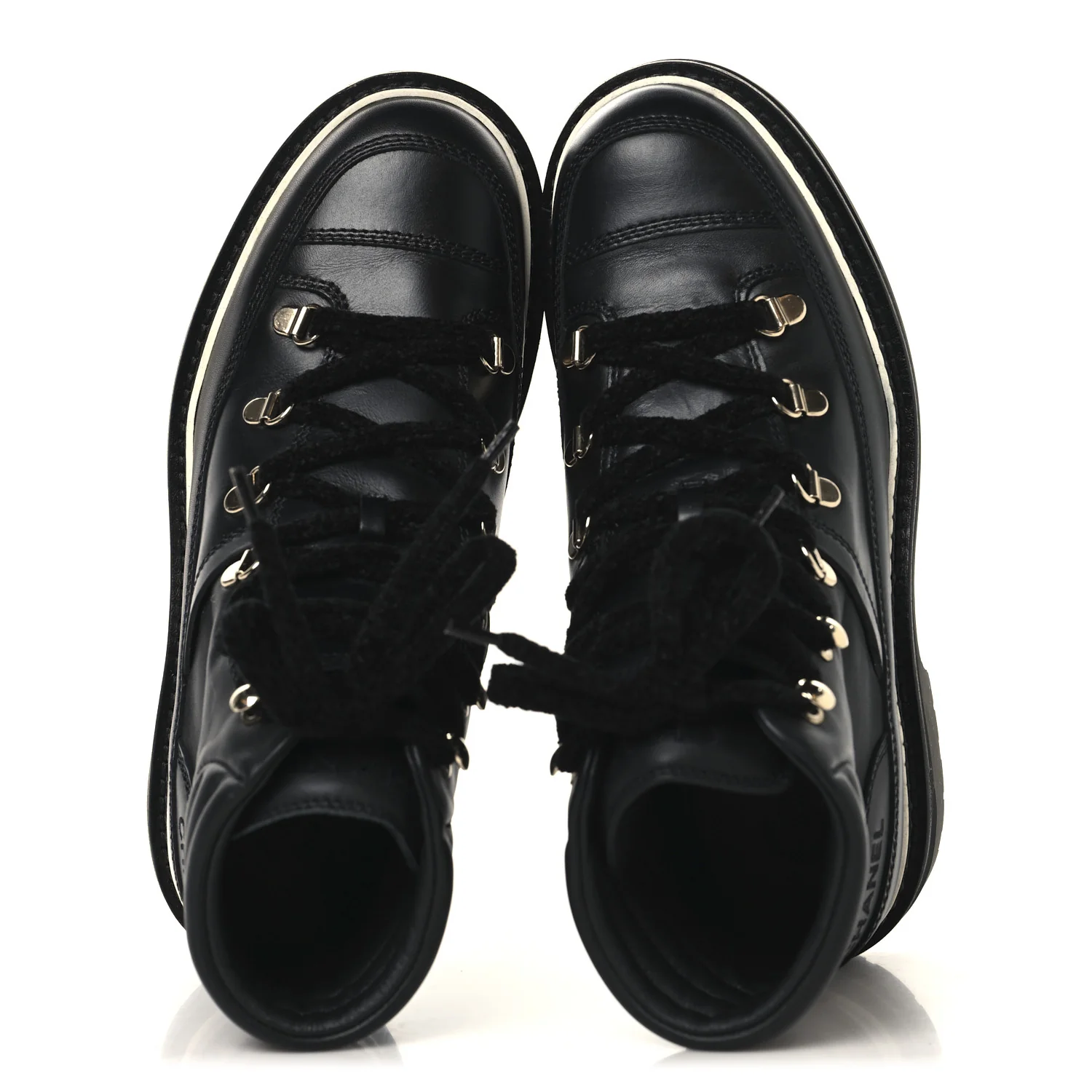 Calfskin Lambskin Lace Up Boots 37.5 Black - Image 2