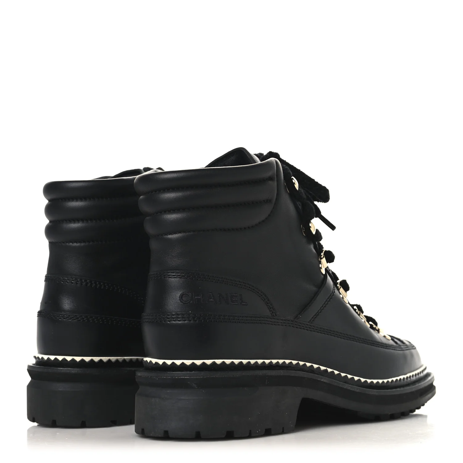 Calfskin Lambskin Lace Up Boots 37.5 Black - Image 5