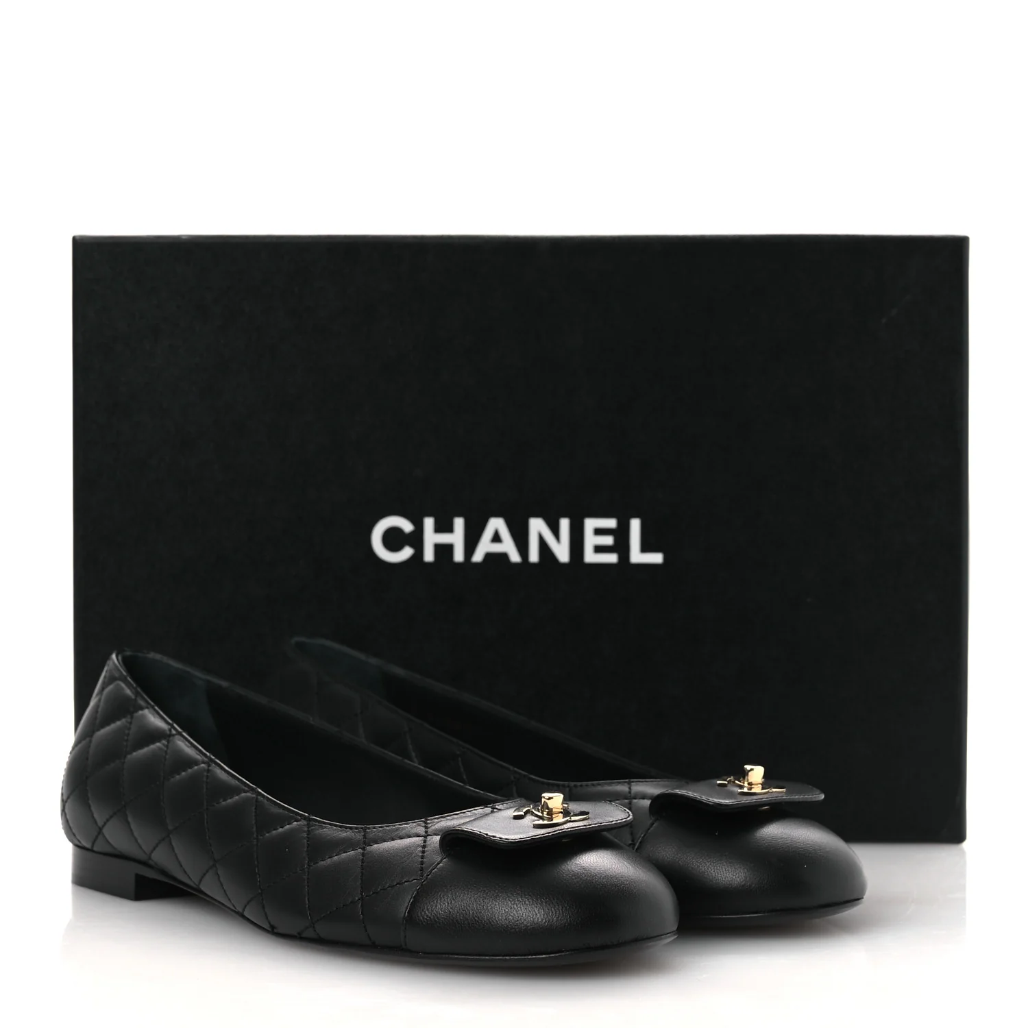 Calfskin Lambskin Quilted CC Cap Toe Ballerina Flats 37 Black - Image 11