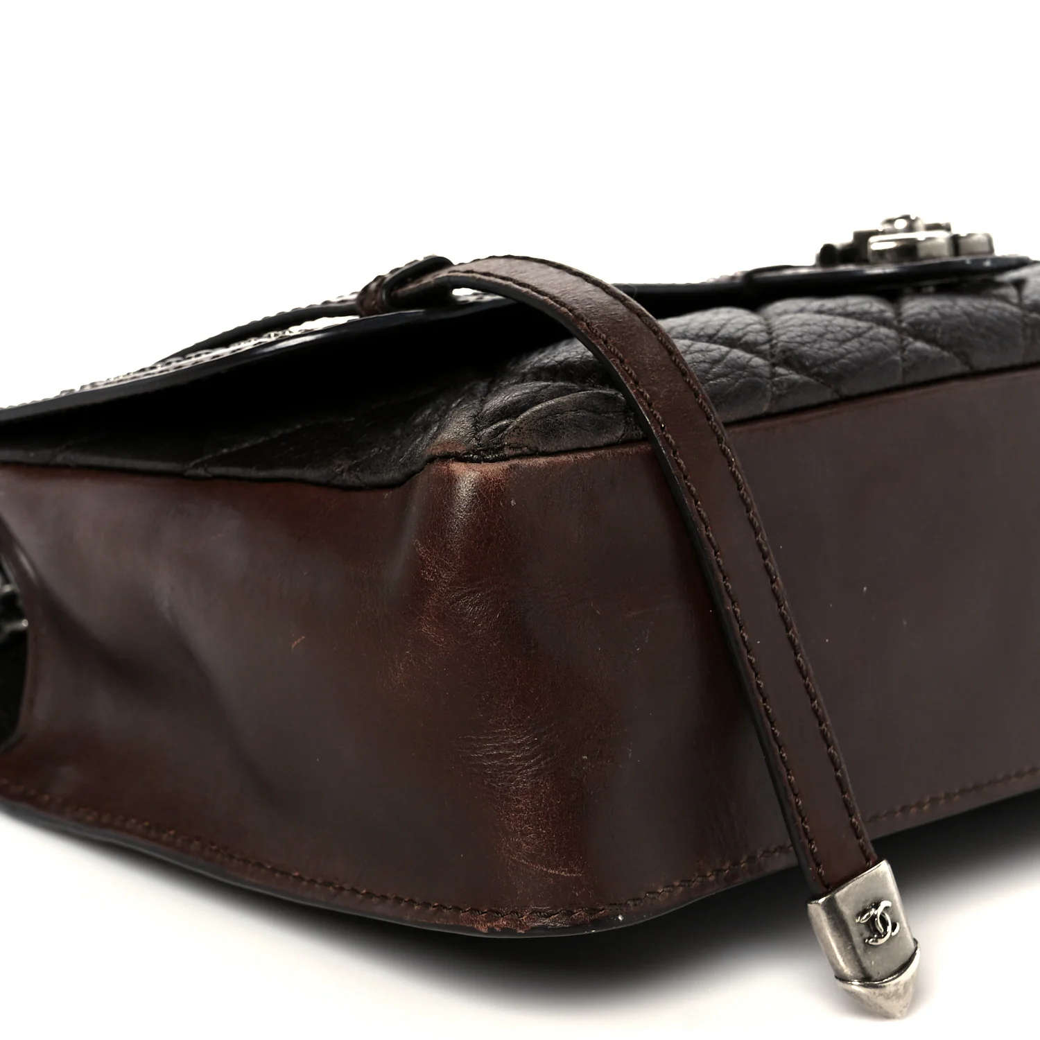 Calfskin Lambskin Studded Paris Dallas Texan Flap Brown Black - Image 9