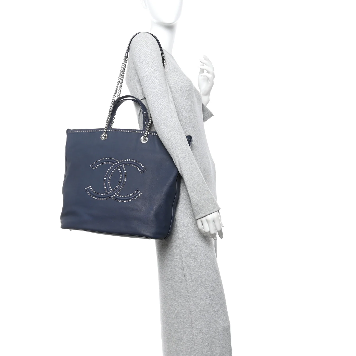 Calfskin Large Coco Eyelets Shopping Tote Navy - Image 2