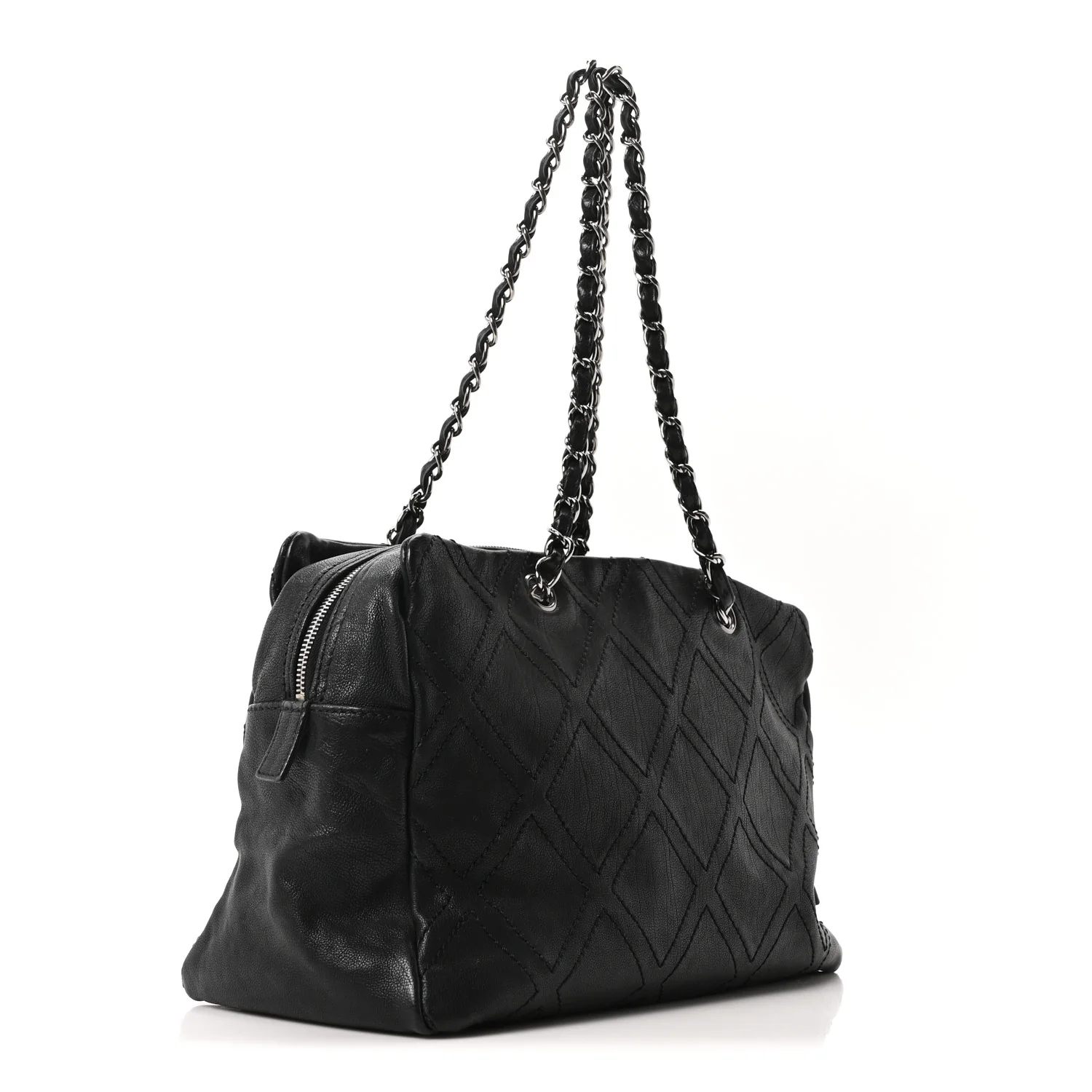 Calfskin Large Diamond Stitch Tote Black - Image 3