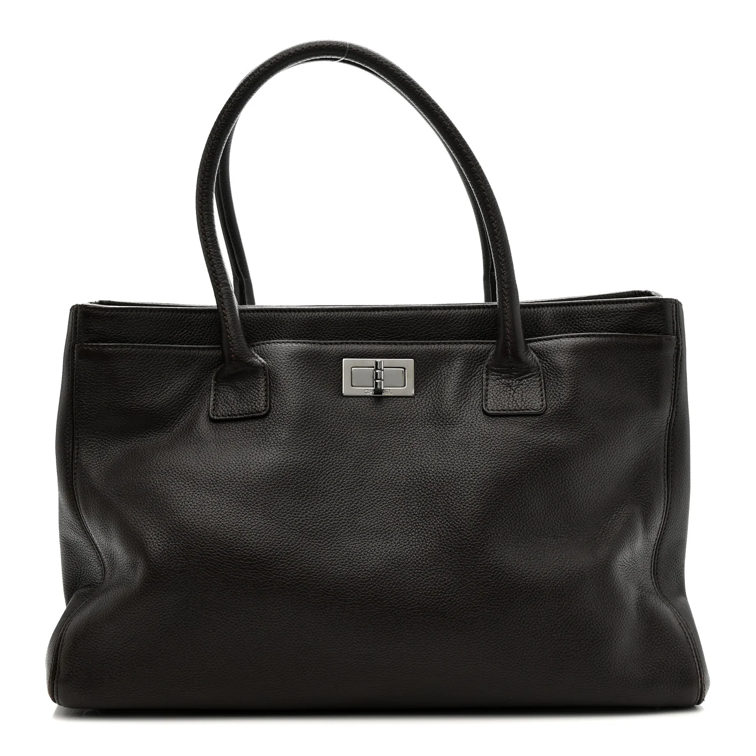 Calfskin Mademoiselle Lock Cerf Shopper Tote Brown
