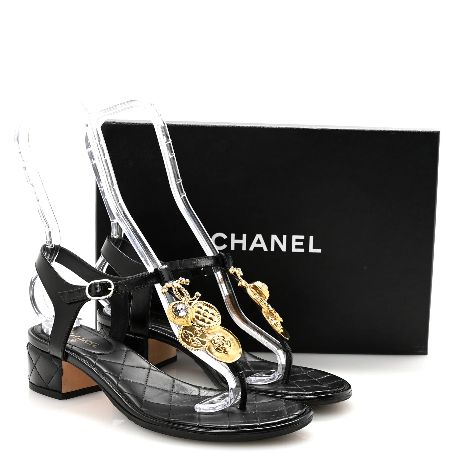 Calfskin Medallion CC Thong Sandals 38 Black - Image 10