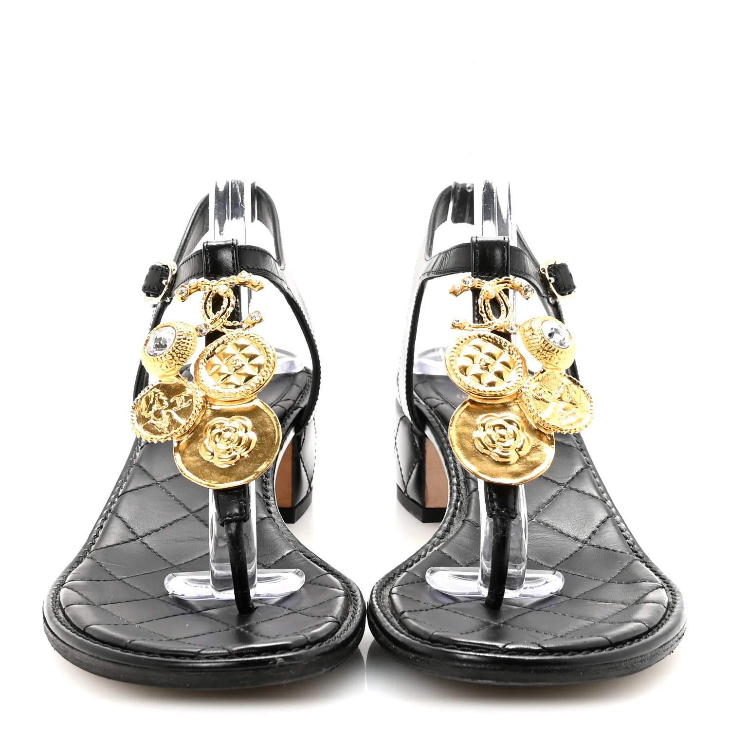 Calfskin Medallion CC Thong Sandals 38 Black - Image 3