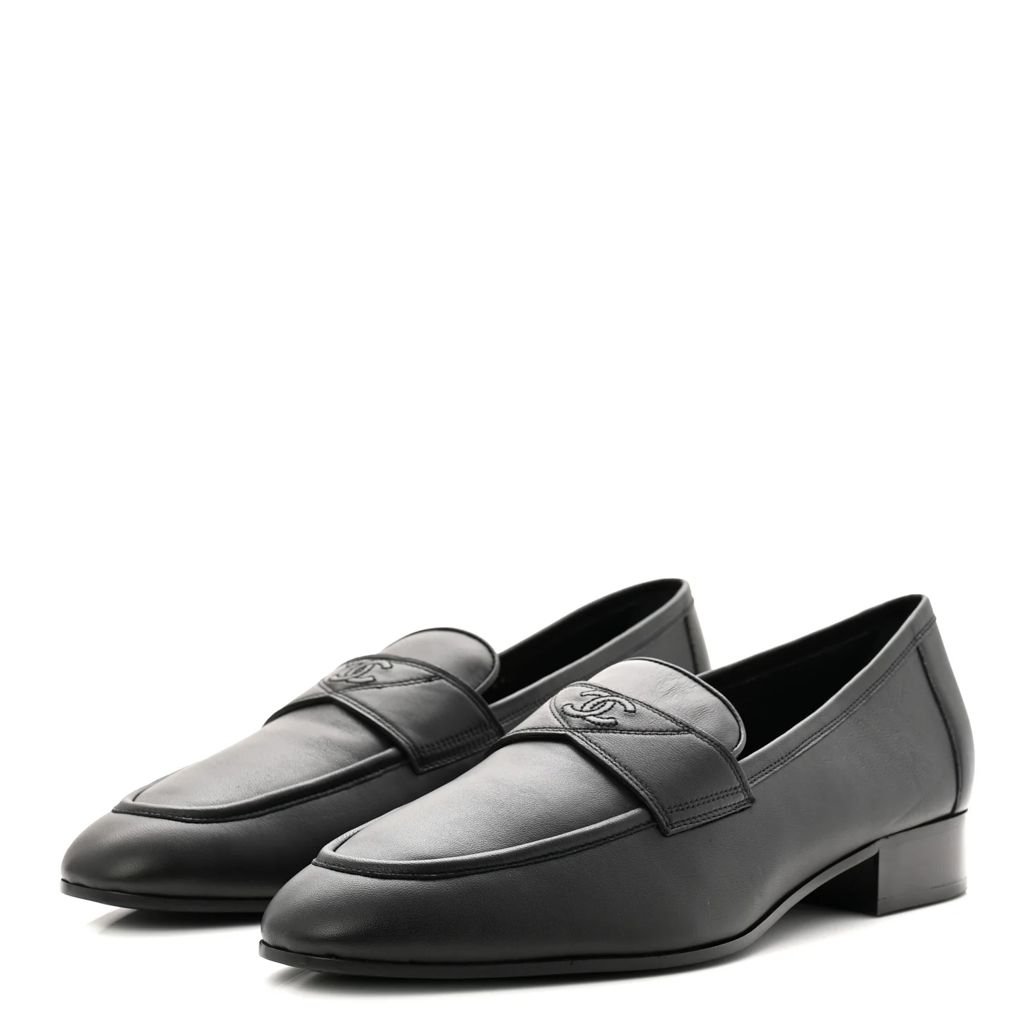 Calfskin Mens Stitched CC Loafers 45 Black - Image 3