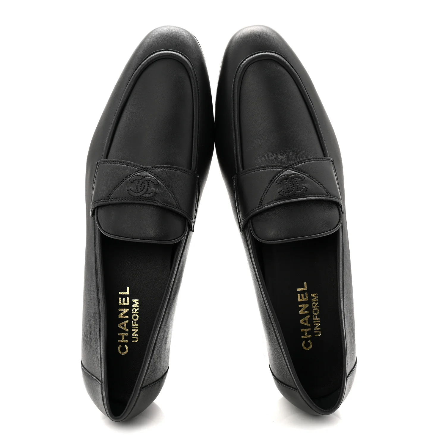 Calfskin Mens Stitched CC Loafers 45 Black - Image 5