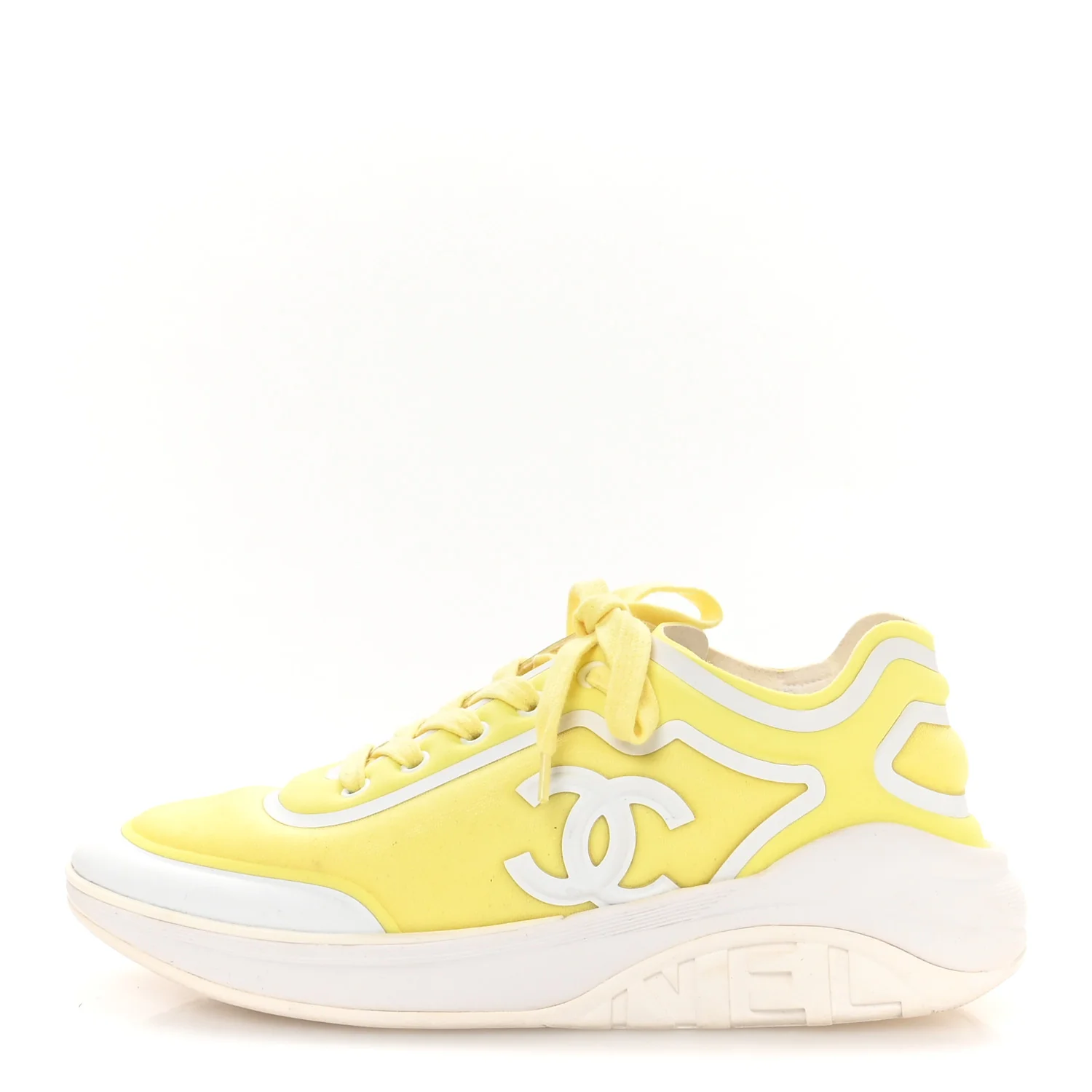 Calfskin Mesh Lycra Logo Sneakers 39.5 Yellow