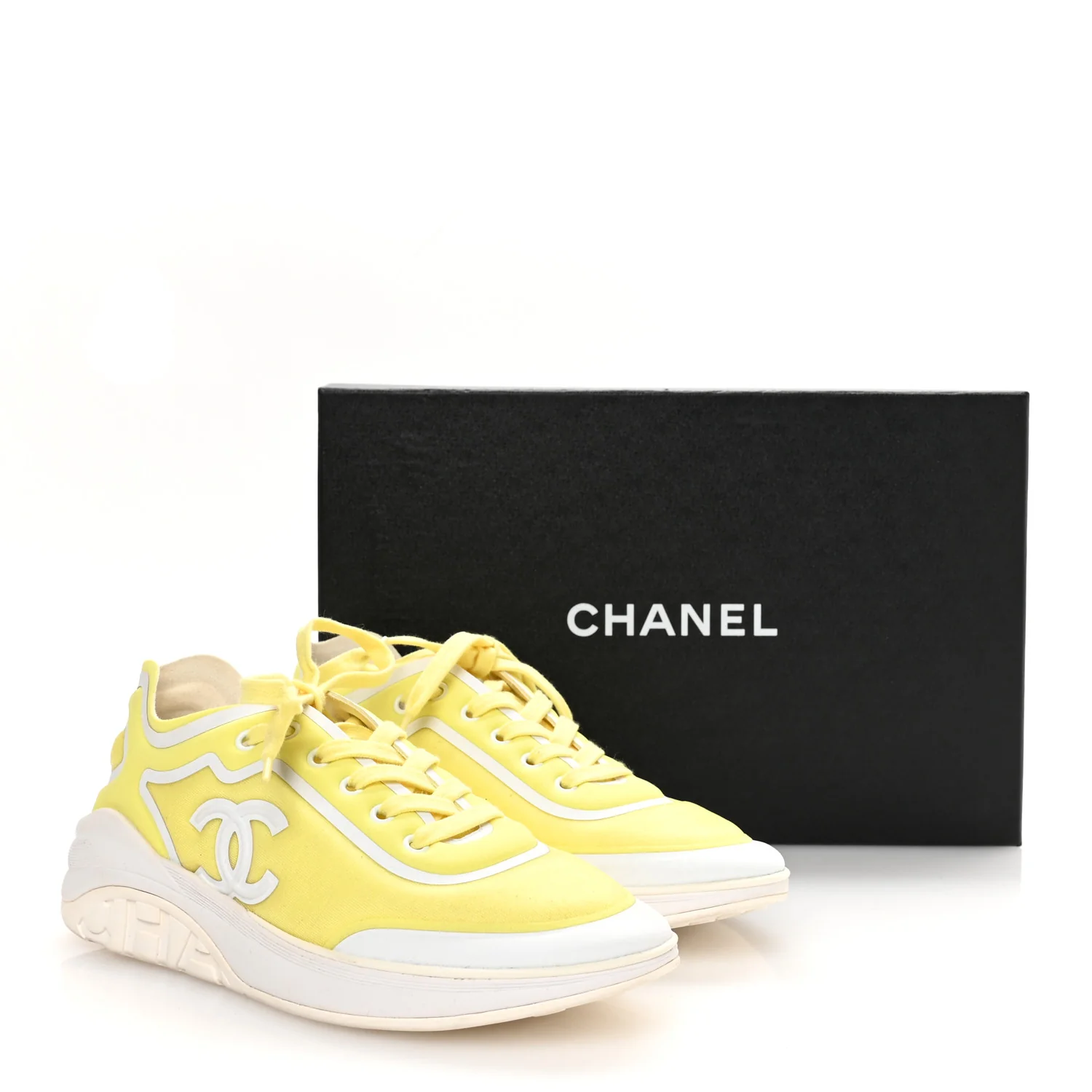 Calfskin Mesh Lycra Logo Sneakers 39.5 Yellow - Image 8