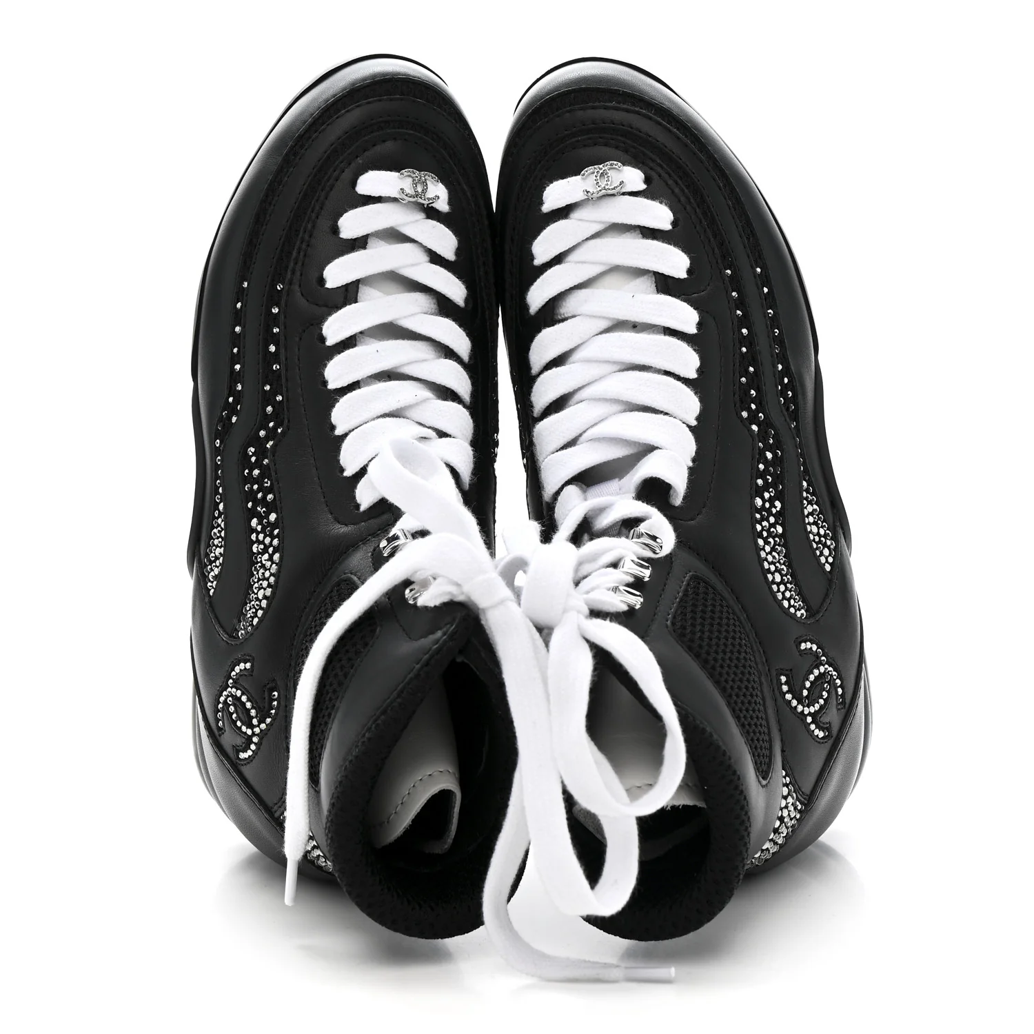 Calfskin Mesh Strass Womens CC Sneakers 37 Black Silver - Image 2
