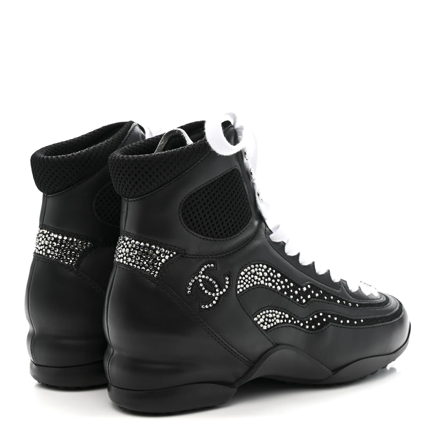 Calfskin Mesh Strass Womens CC Sneakers 37 Black Silver - Image 5