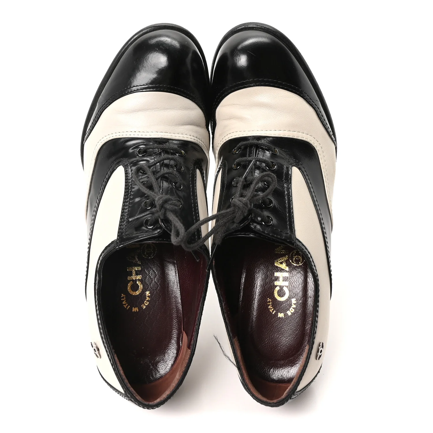 Calfskin Oxford Lace Up Booties 36 Black Beige - Image 4