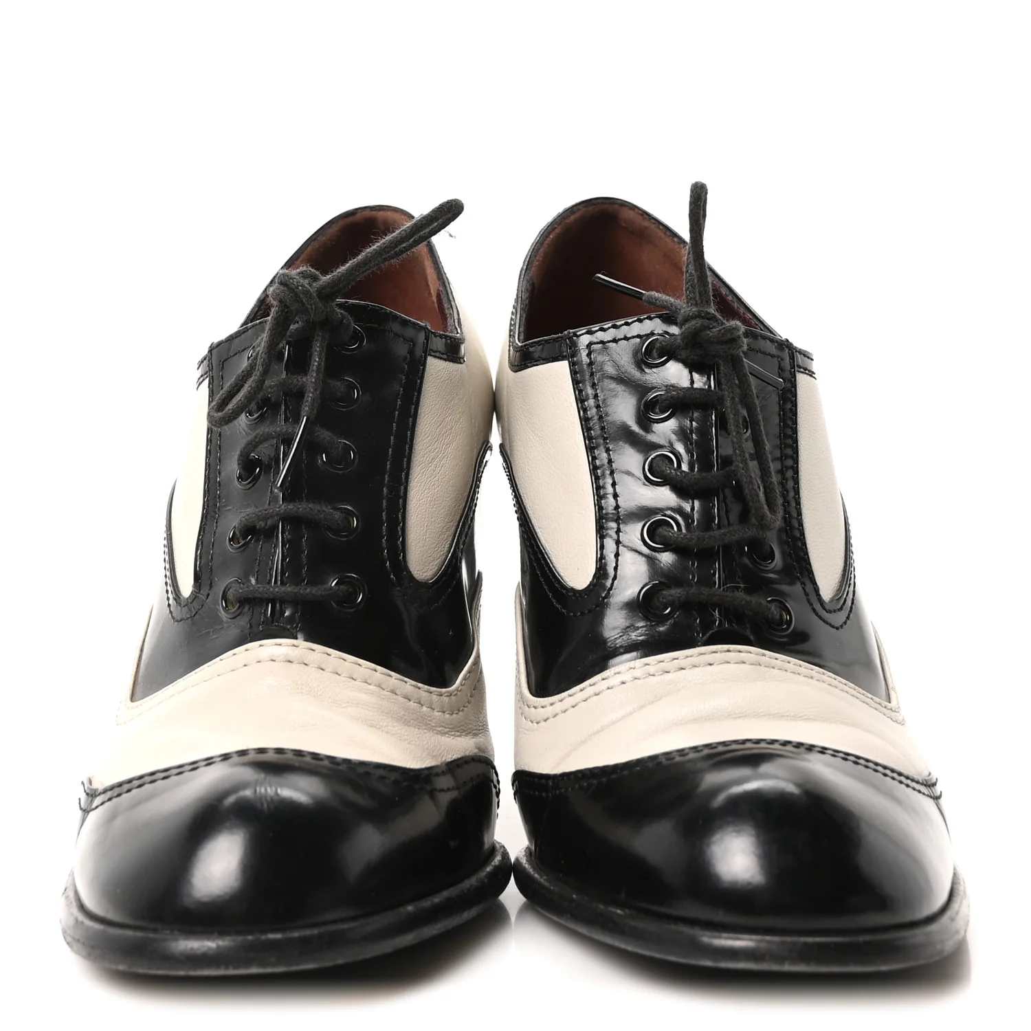 Calfskin Oxford Lace Up Booties 36 Black Beige - Image 6