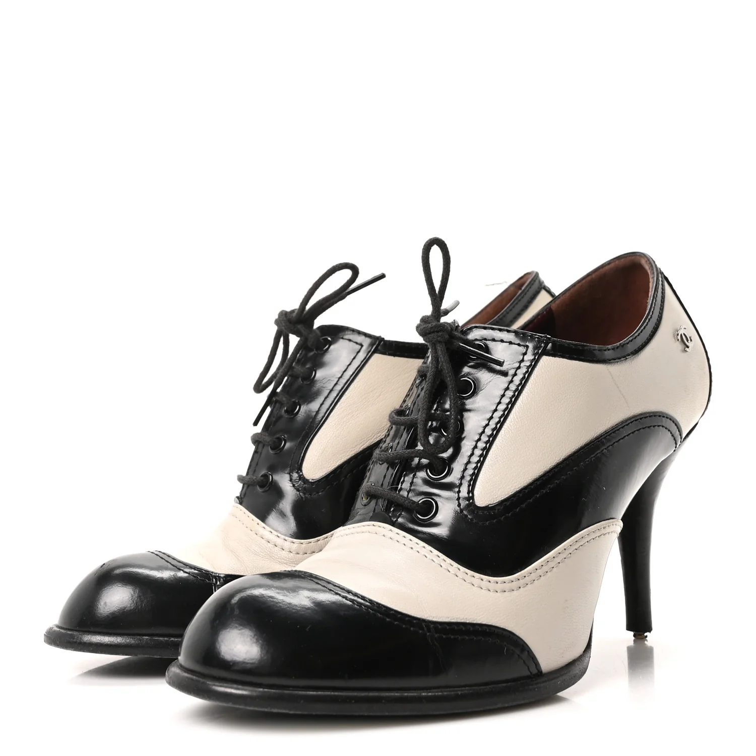 Calfskin Oxford Lace Up Booties 36 Black Beige - Image 8