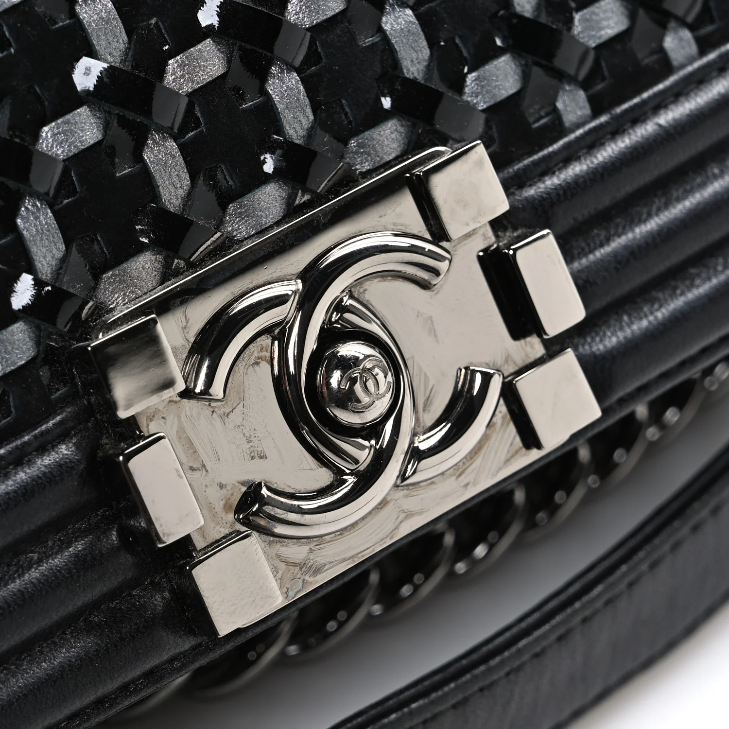 Calfskin Patent Braided Medium Boy Flap Black - Image 13