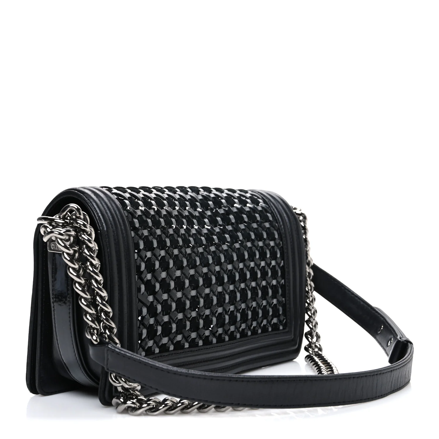 Calfskin Patent Braided Medium Boy Flap Black - Image 3