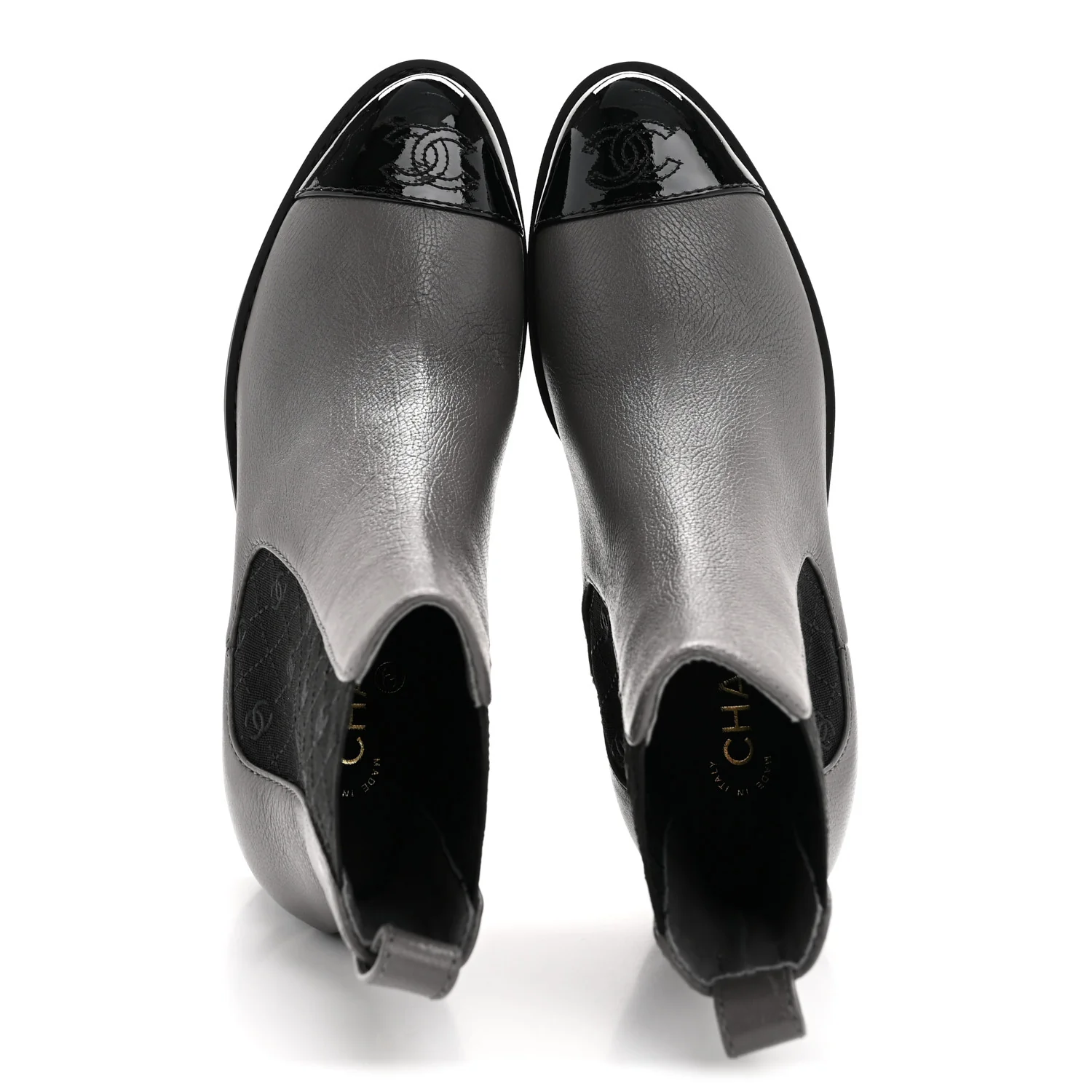 Calfskin Patent Cap Toe CC Short Boots 39 Grey Black - Image 4