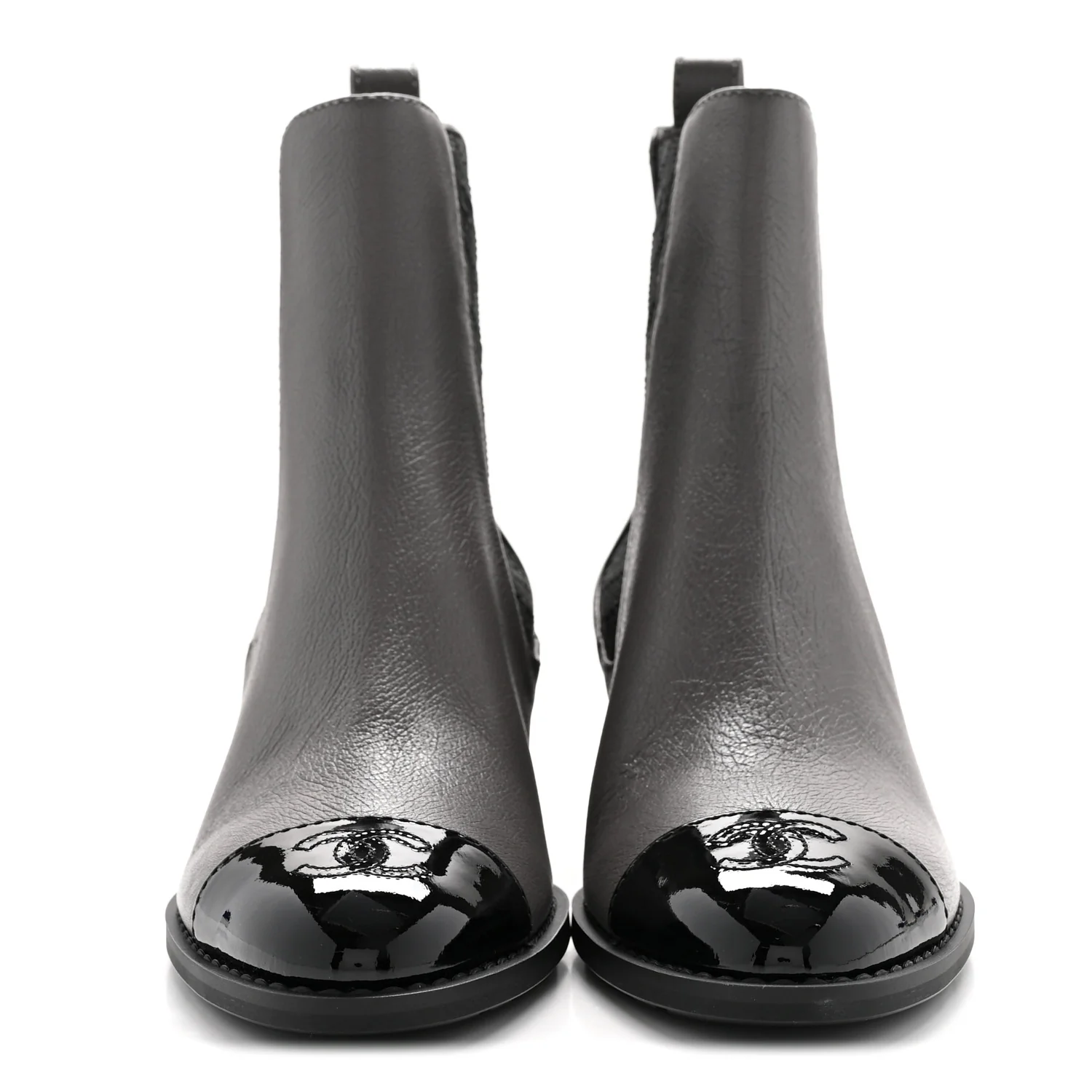 Calfskin Patent Cap Toe CC Short Boots 39 Grey Black - Image 5