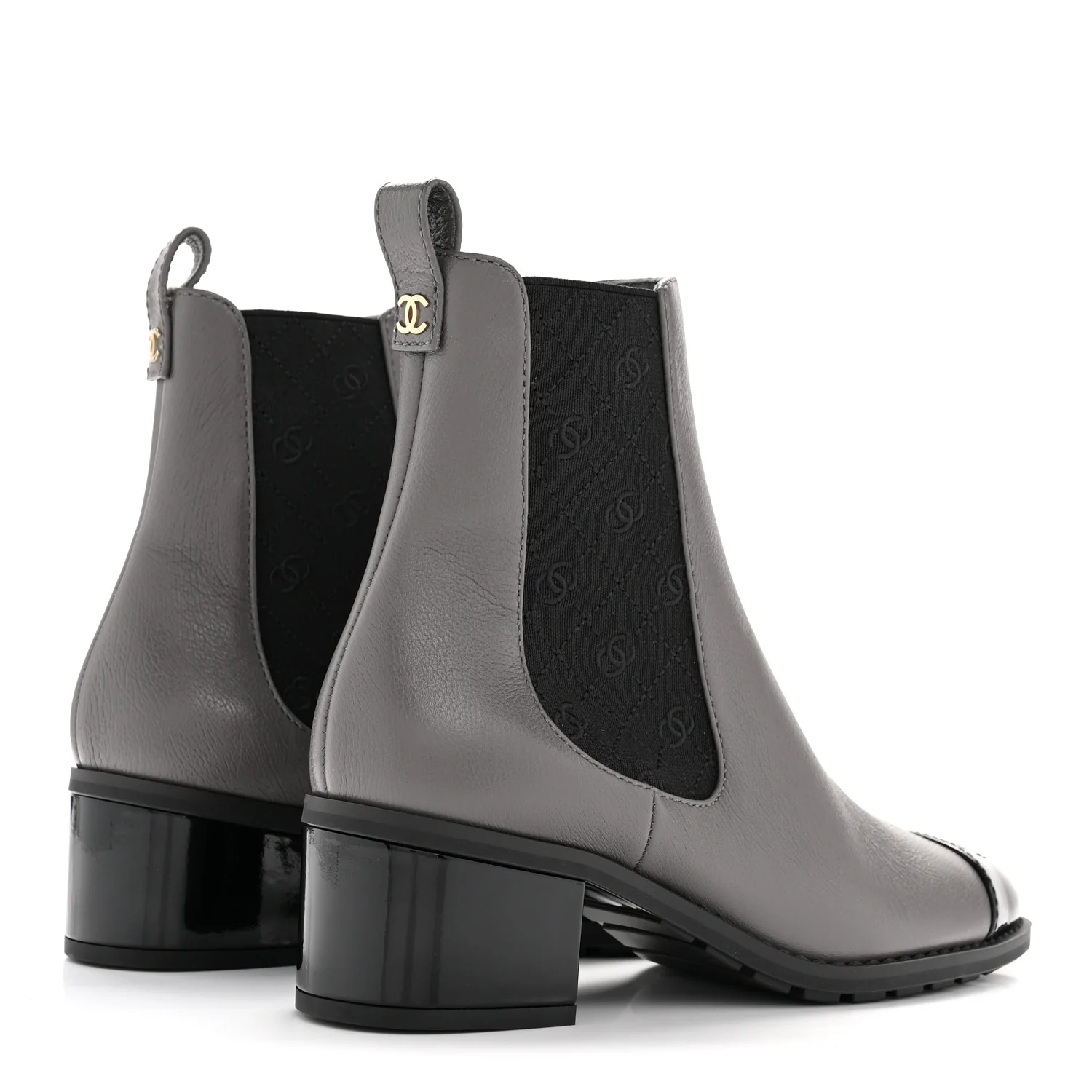 Calfskin Patent Cap Toe CC Short Boots 39 Grey Black - Image 9