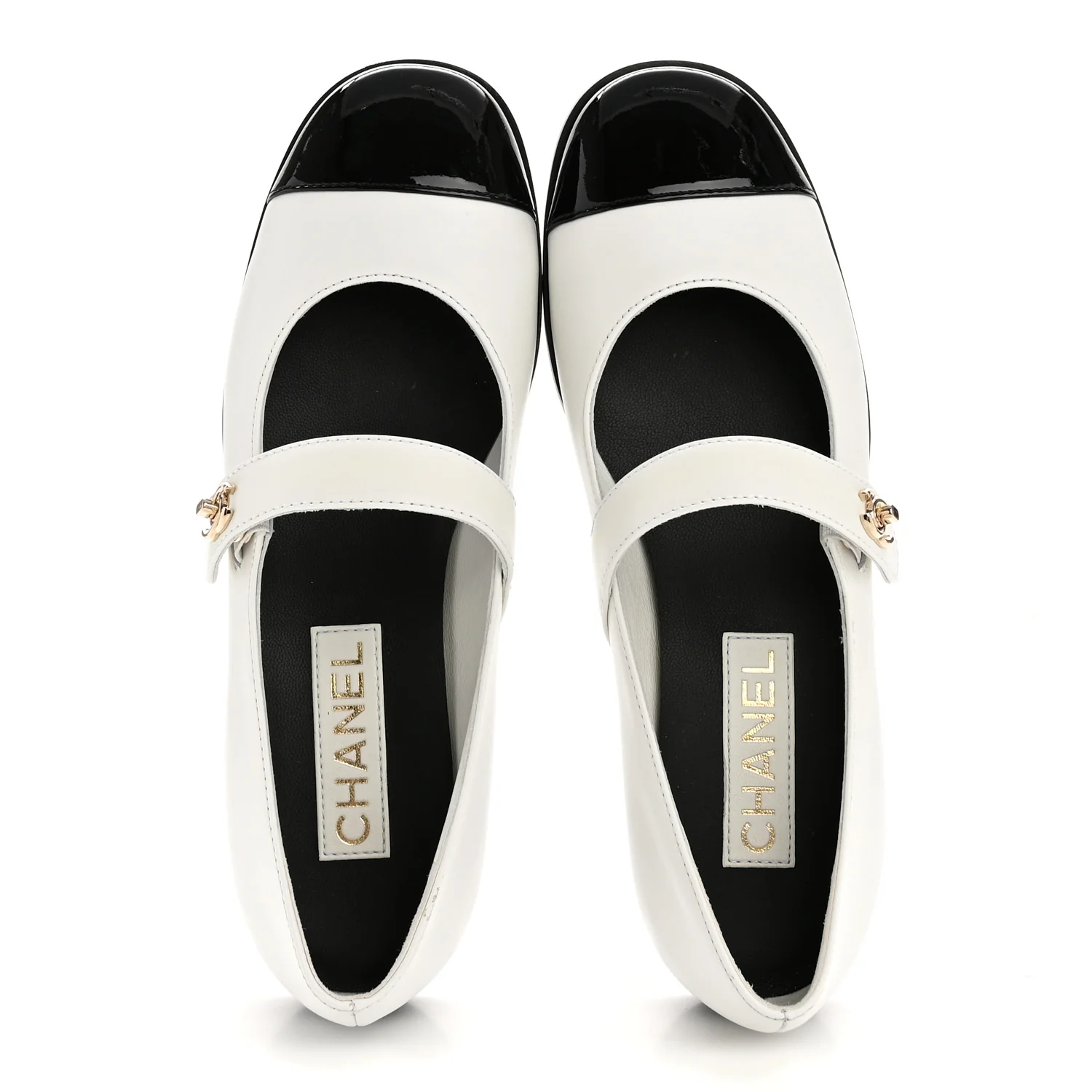 Calfskin Patent Mary Janes Flats 39.5 White Black - Image 2