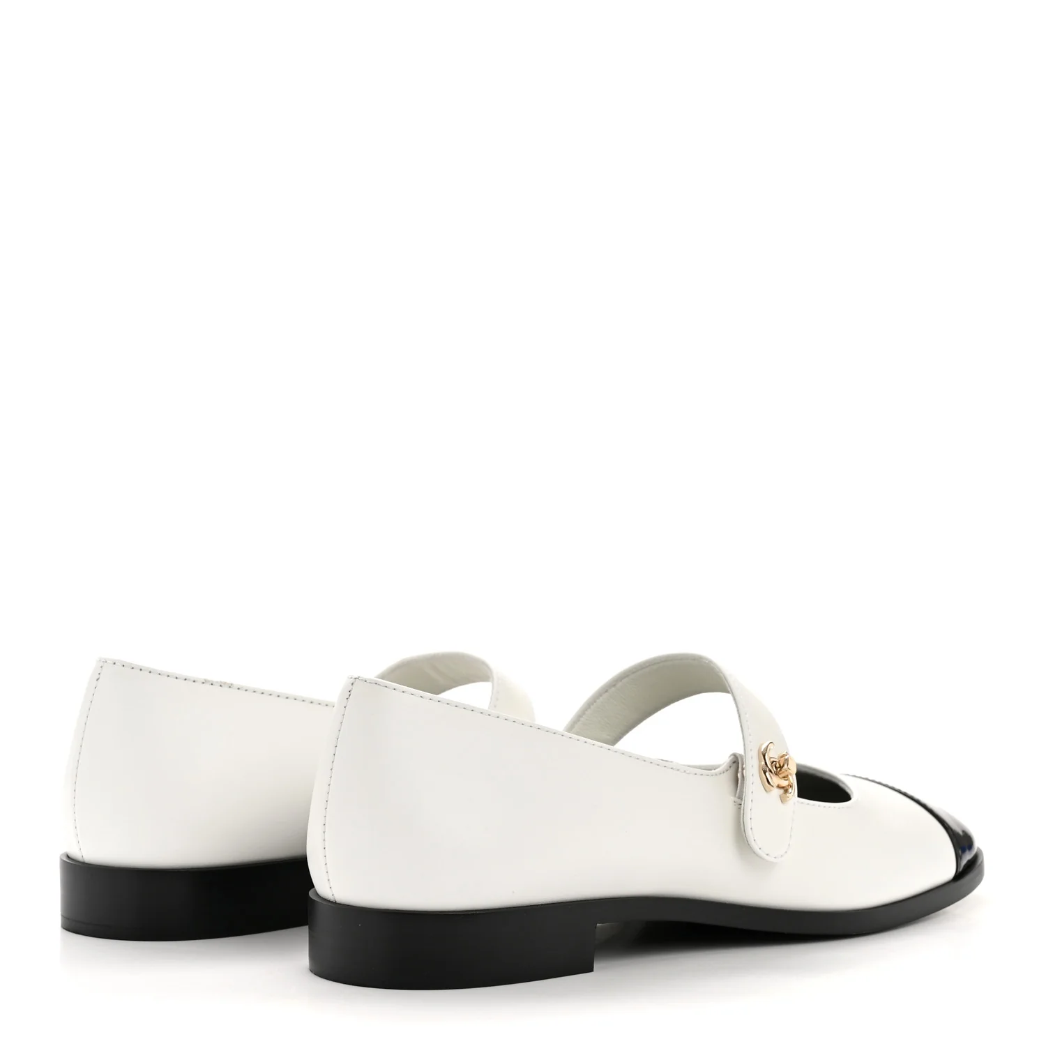 Calfskin Patent Mary Janes Flats 39.5 White Black - Image 5