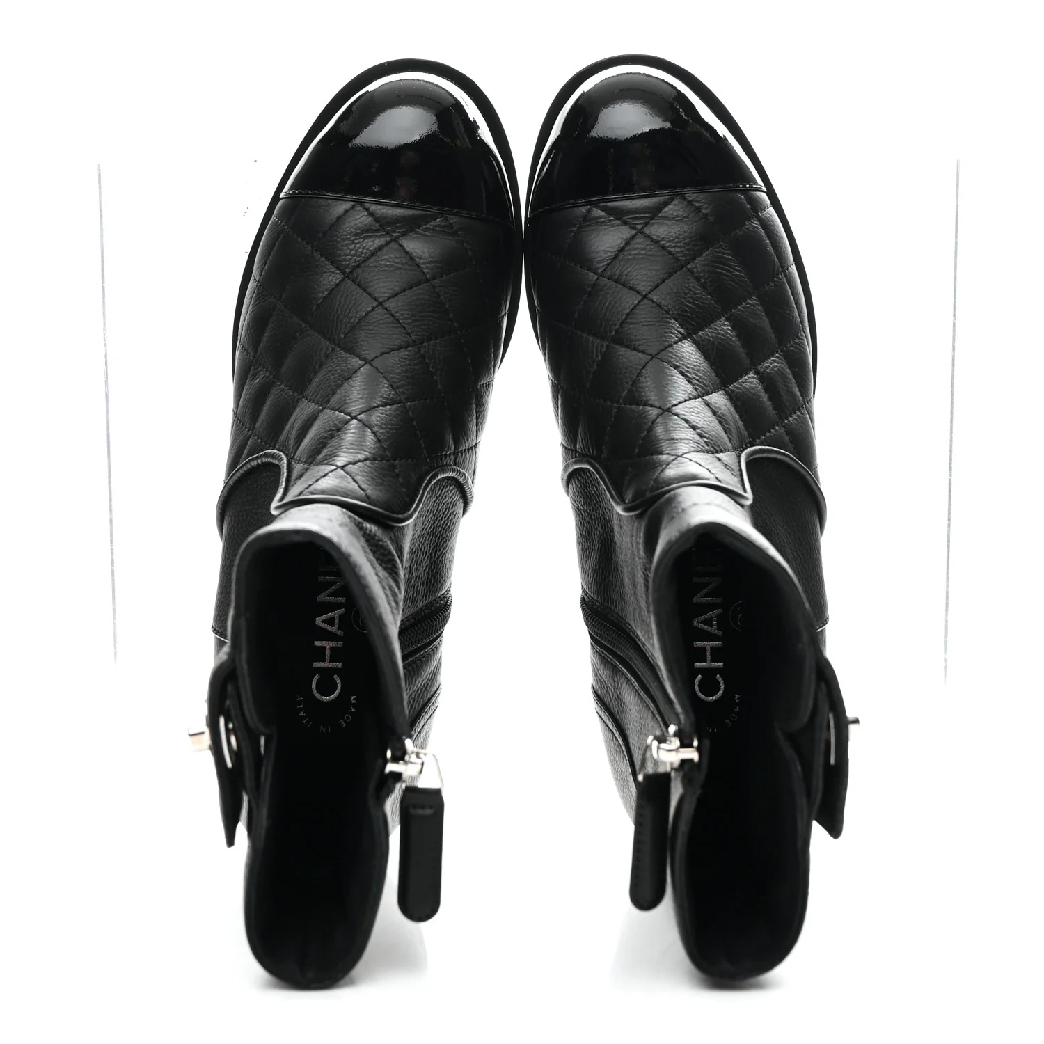 Calfskin Patent Quilted Cap Toe Short Boots 37.5 Black - Image 3