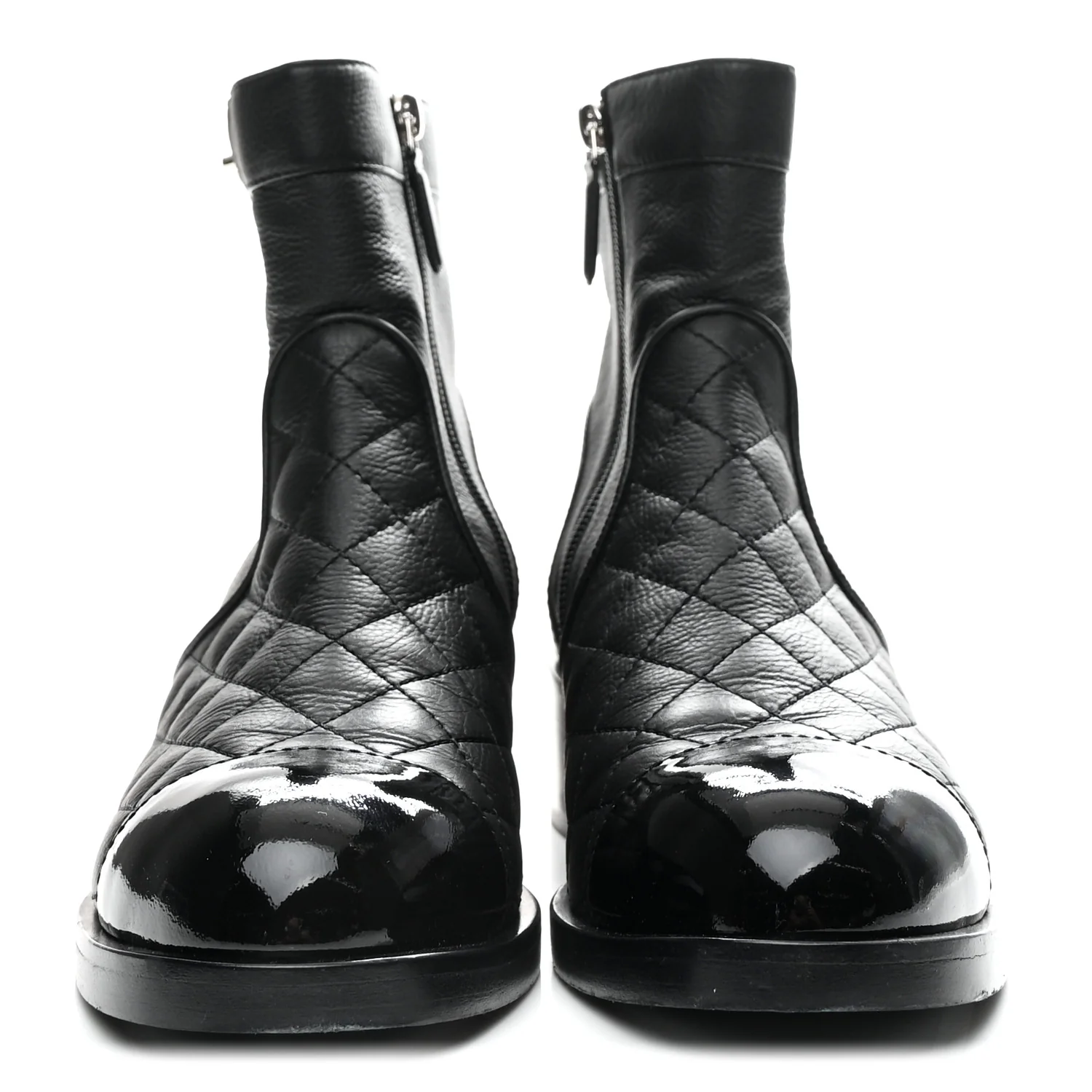 Calfskin Patent Quilted Cap Toe Short Boots 37.5 Black - Image 6