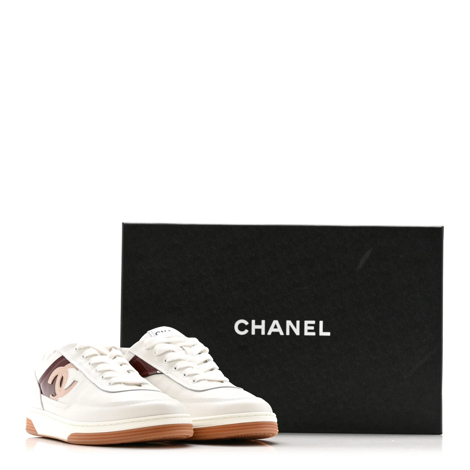 Calfskin Patent Womens CC Sneakers 36 White Burgundy Beige - Image 11