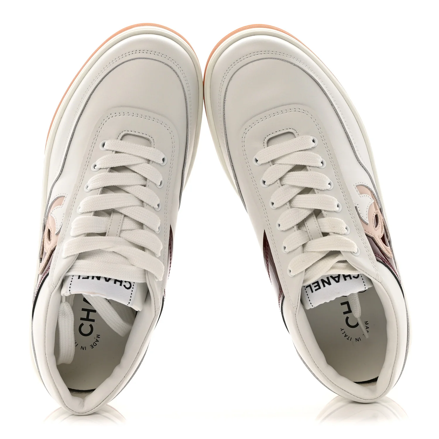 Calfskin Patent Womens CC Sneakers 36 White Burgundy Beige - Image 2