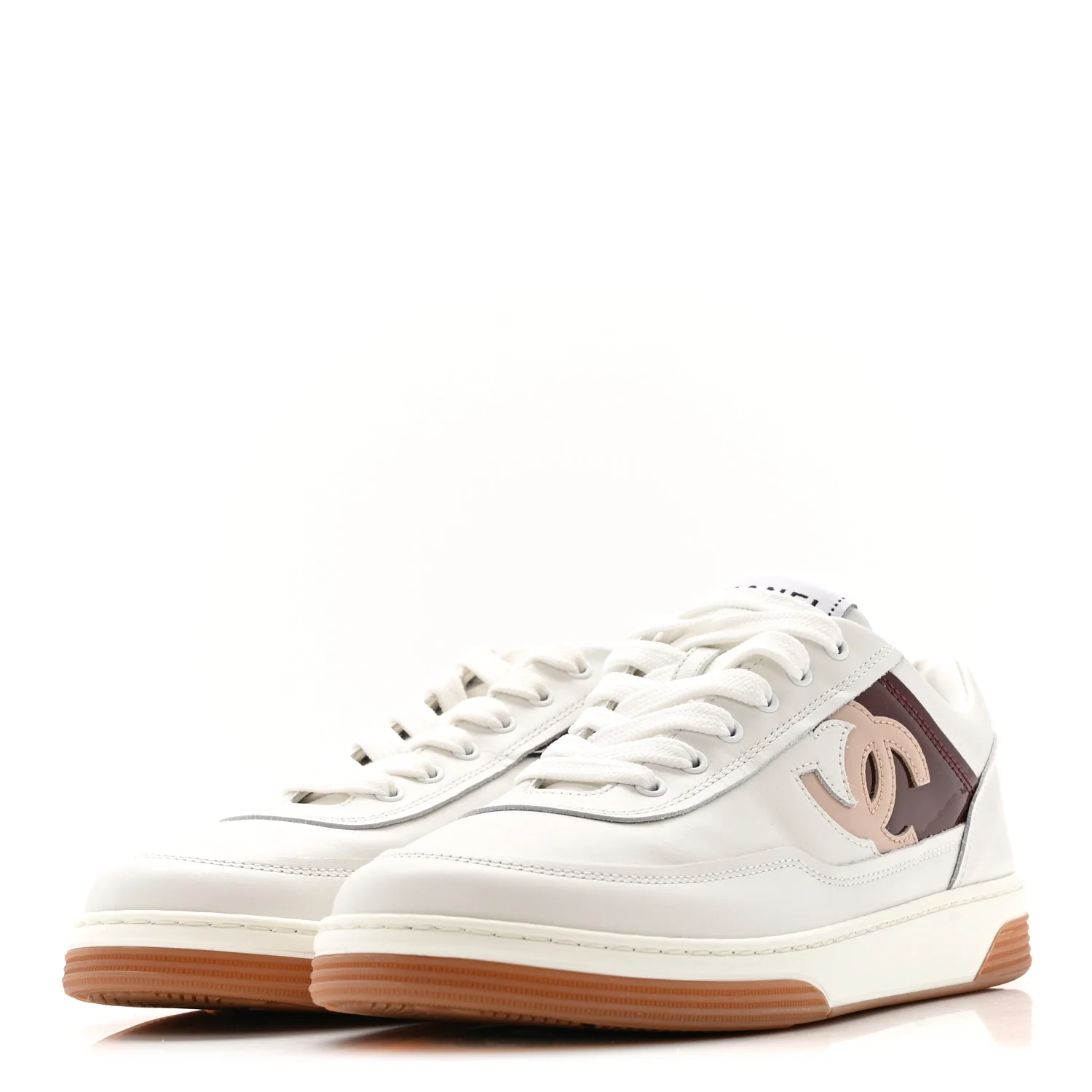 Calfskin Patent Womens CC Sneakers 36 White Burgundy Beige - Image 4