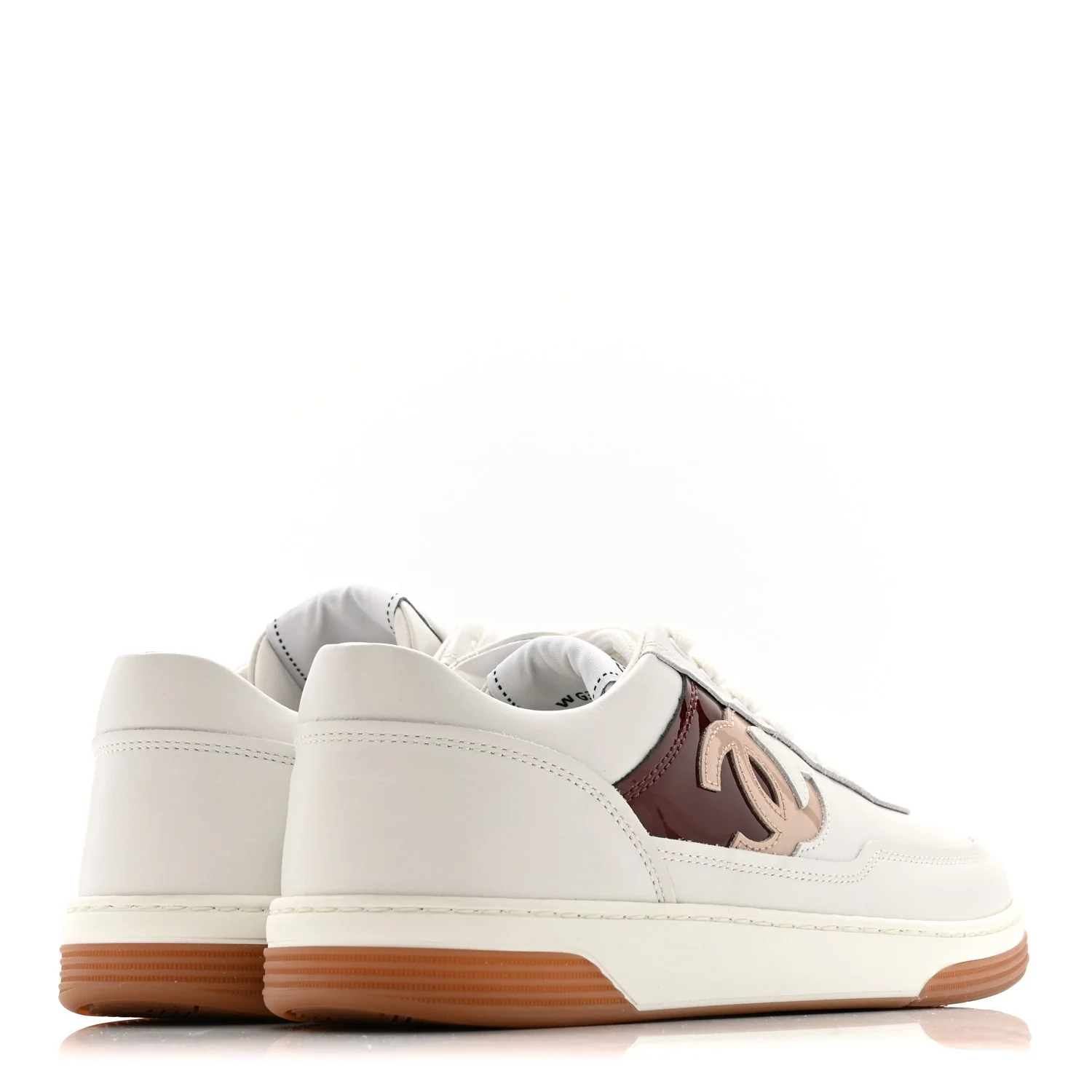 Calfskin Patent Womens CC Sneakers 36 White Burgundy Beige - Image 5