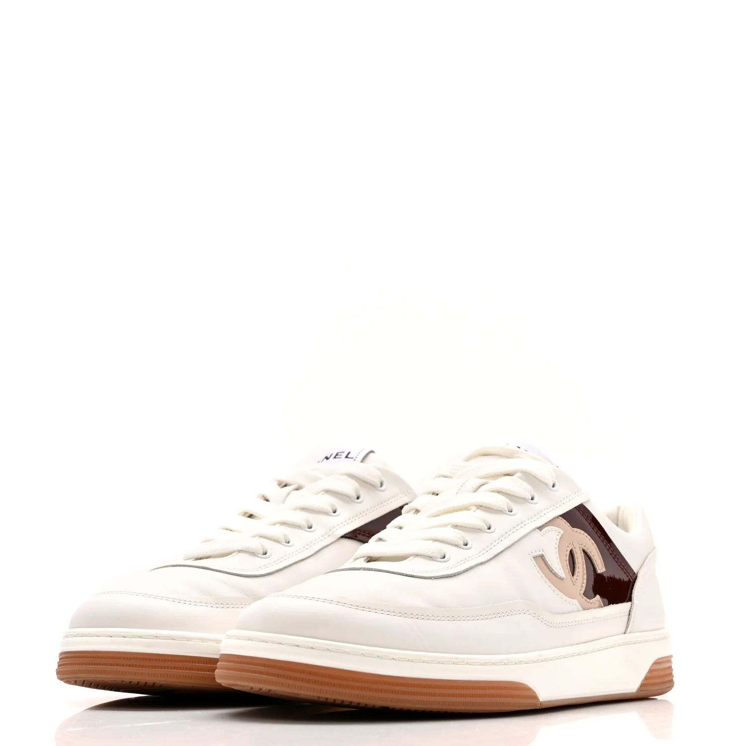 Calfskin Patent Womens CC Sneakers 37 White Burgundy Beige - Image 4