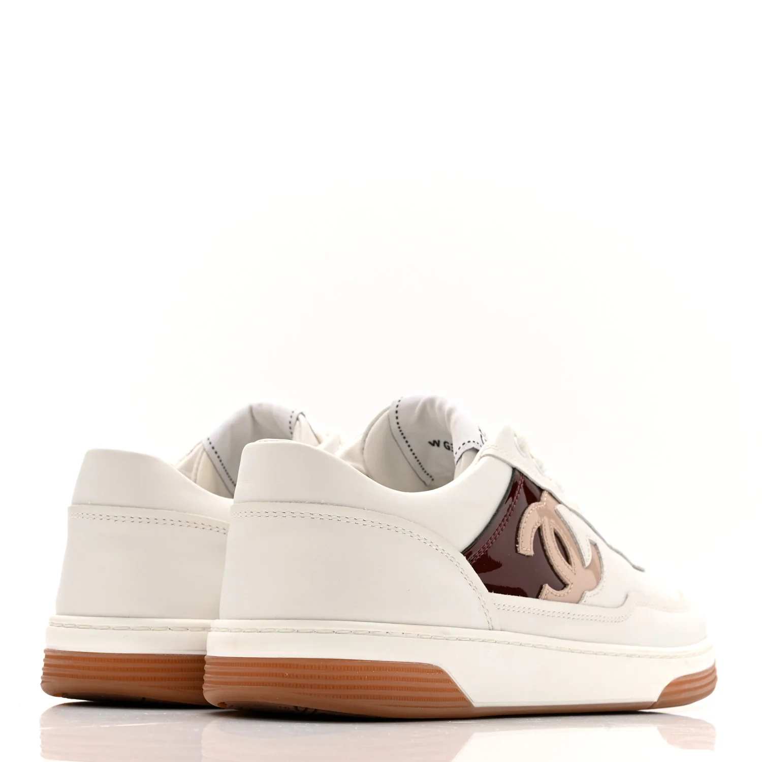 Calfskin Patent Womens CC Sneakers 37 White Burgundy Beige - Image 5