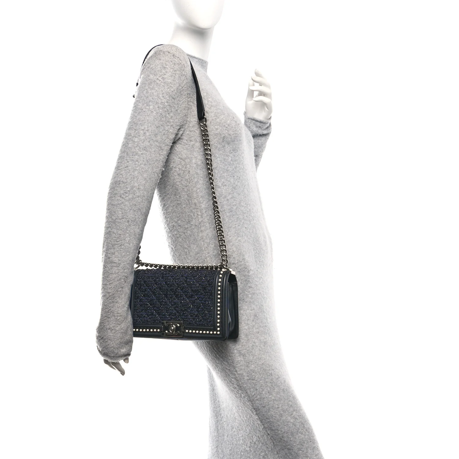 Calfskin Pearl Tweed Medium Boy Flap Black - Image 2