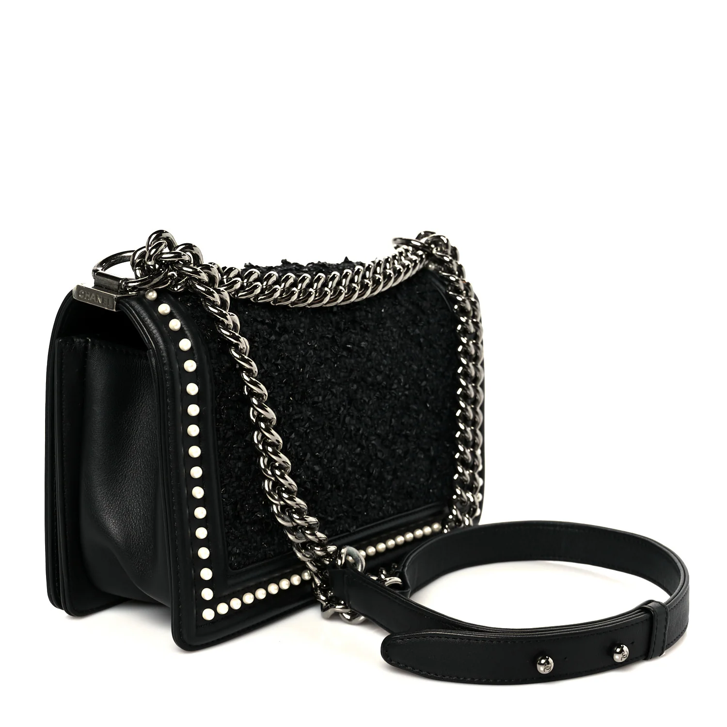Calfskin Pearl Tweed Medium Boy Flap Black - Image 3