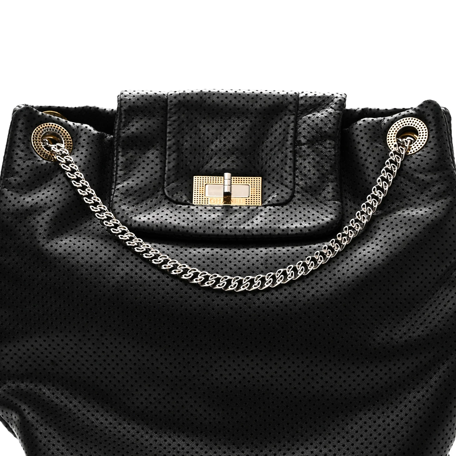 Calfskin Perforated Drill Tote Bag Black - Image 8