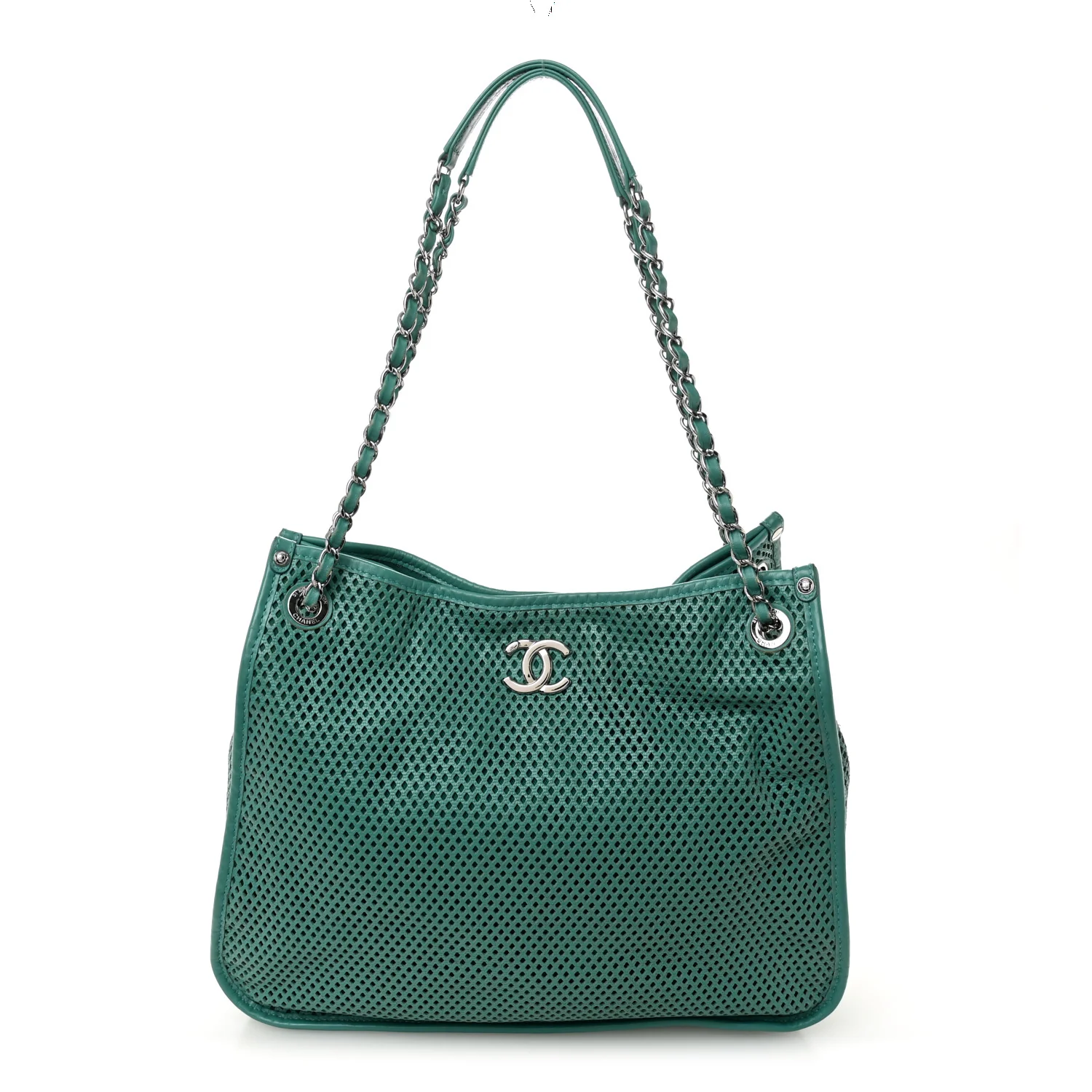 Calfskin Perforated Up In The Air Tote Green