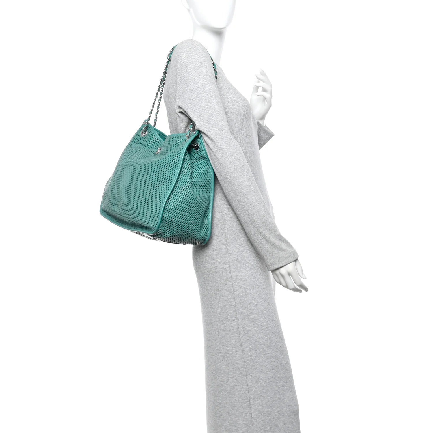 Calfskin Perforated Up In The Air Tote Green - Image 2