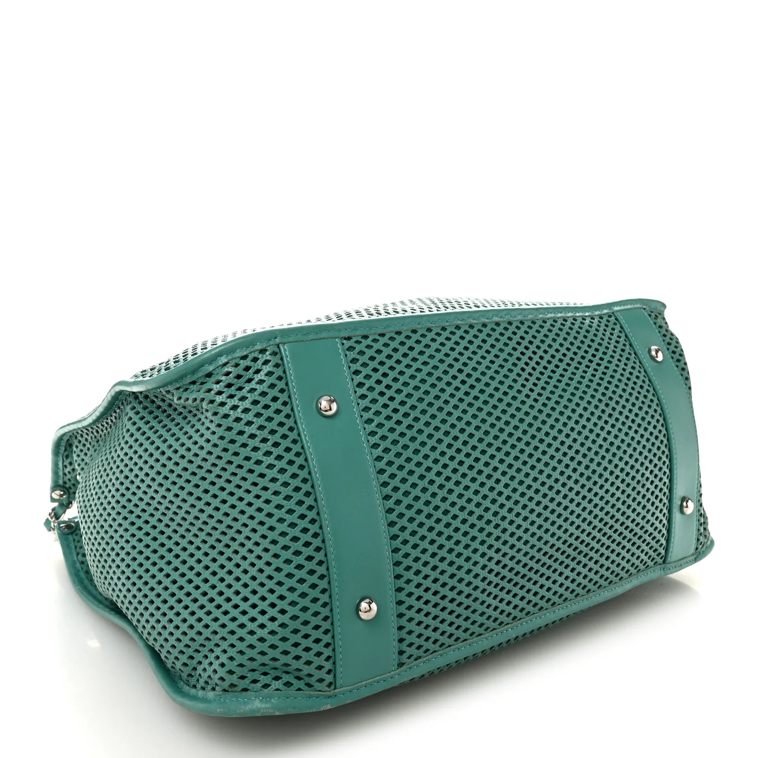 Calfskin Perforated Up In The Air Tote Green - Image 4