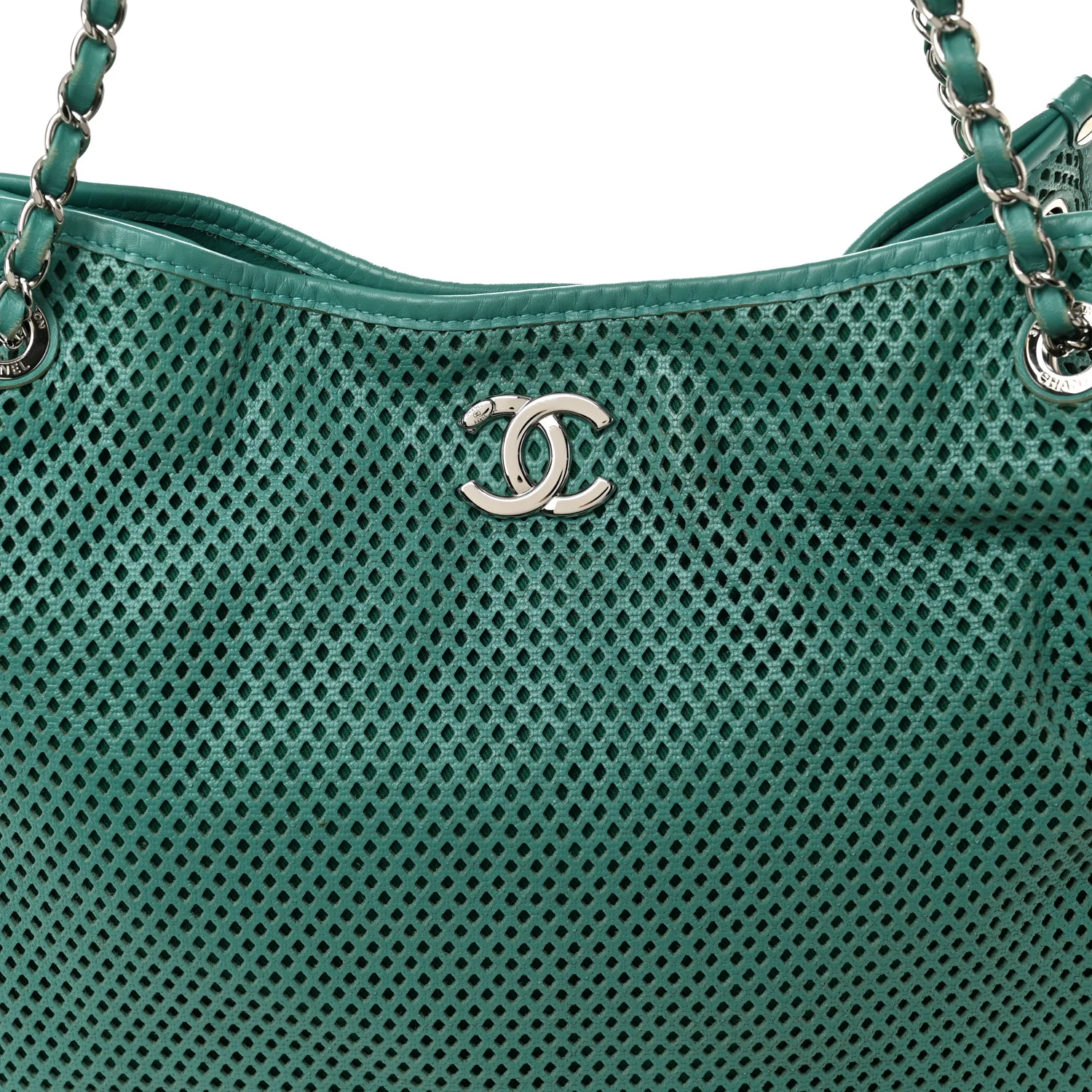 Calfskin Perforated Up In The Air Tote Green - Image 8