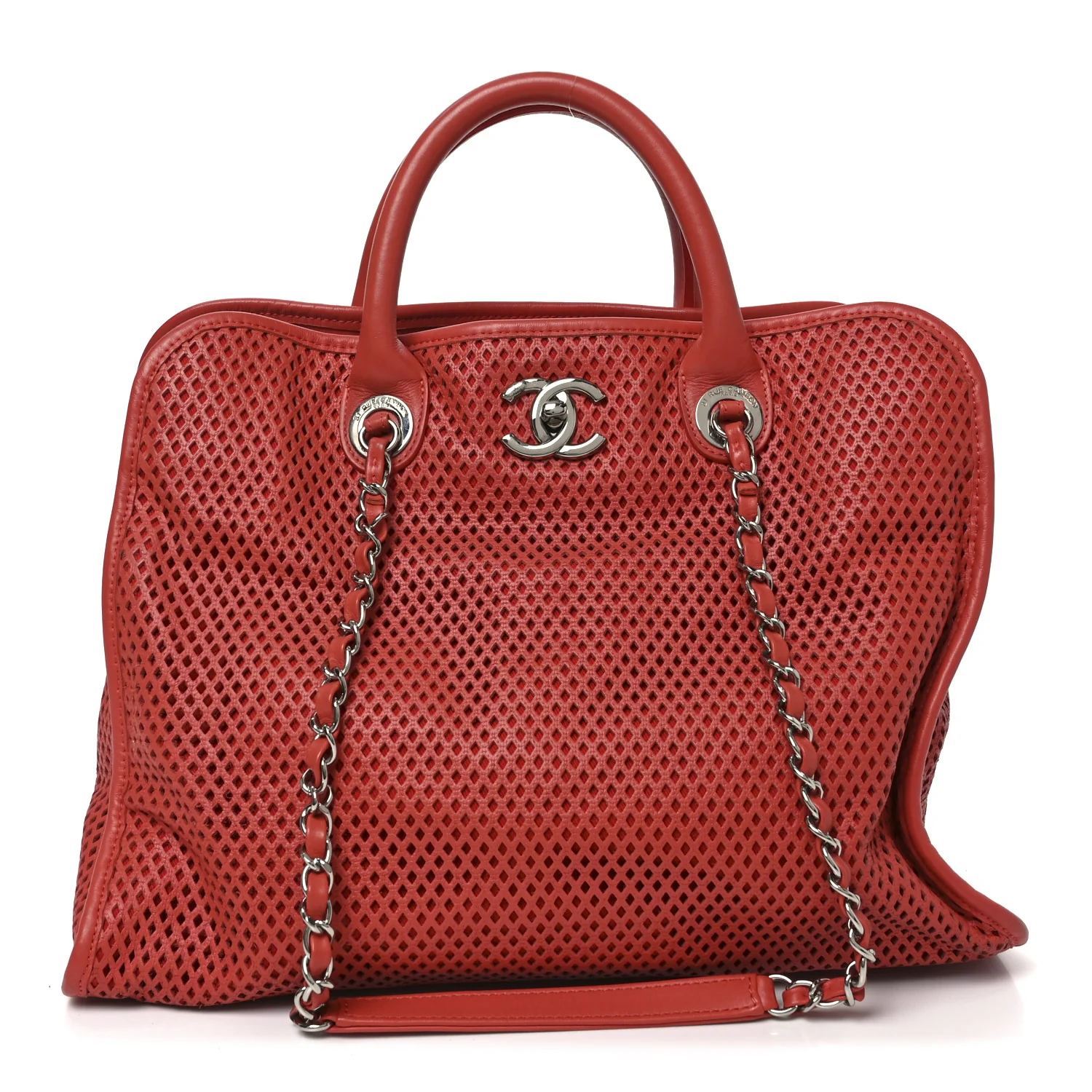Calfskin Perforated Up In The Air Tote Red
