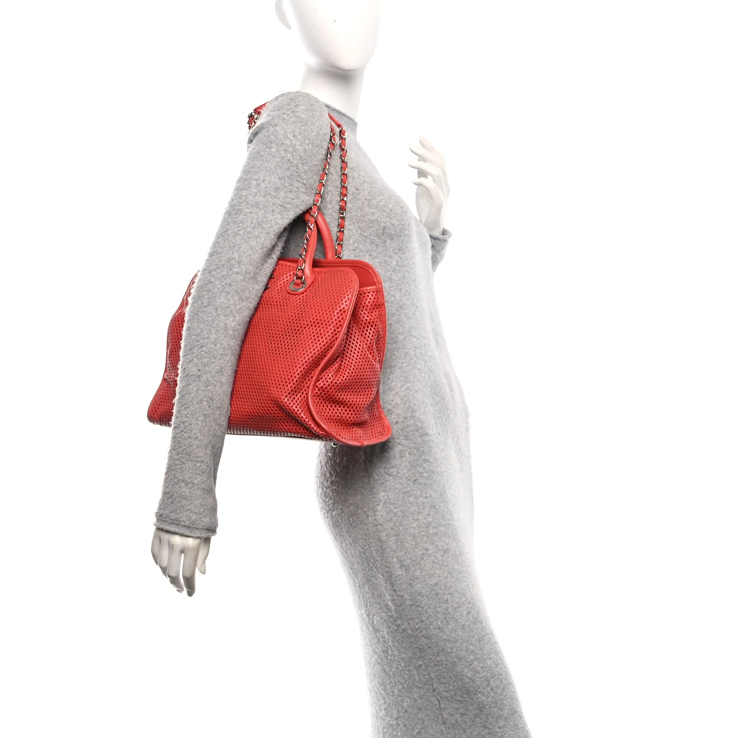 Calfskin Perforated Up In The Air Tote Red - Image 2