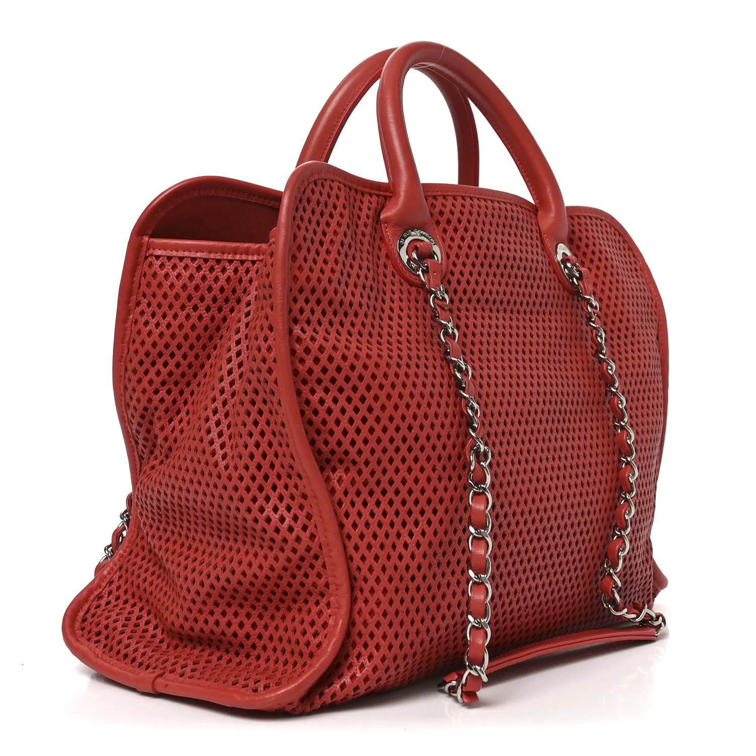 Calfskin Perforated Up In The Air Tote Red - Image 3