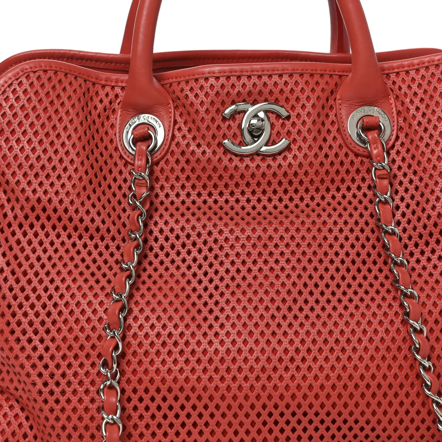 Calfskin Perforated Up In The Air Tote Red - Image 8