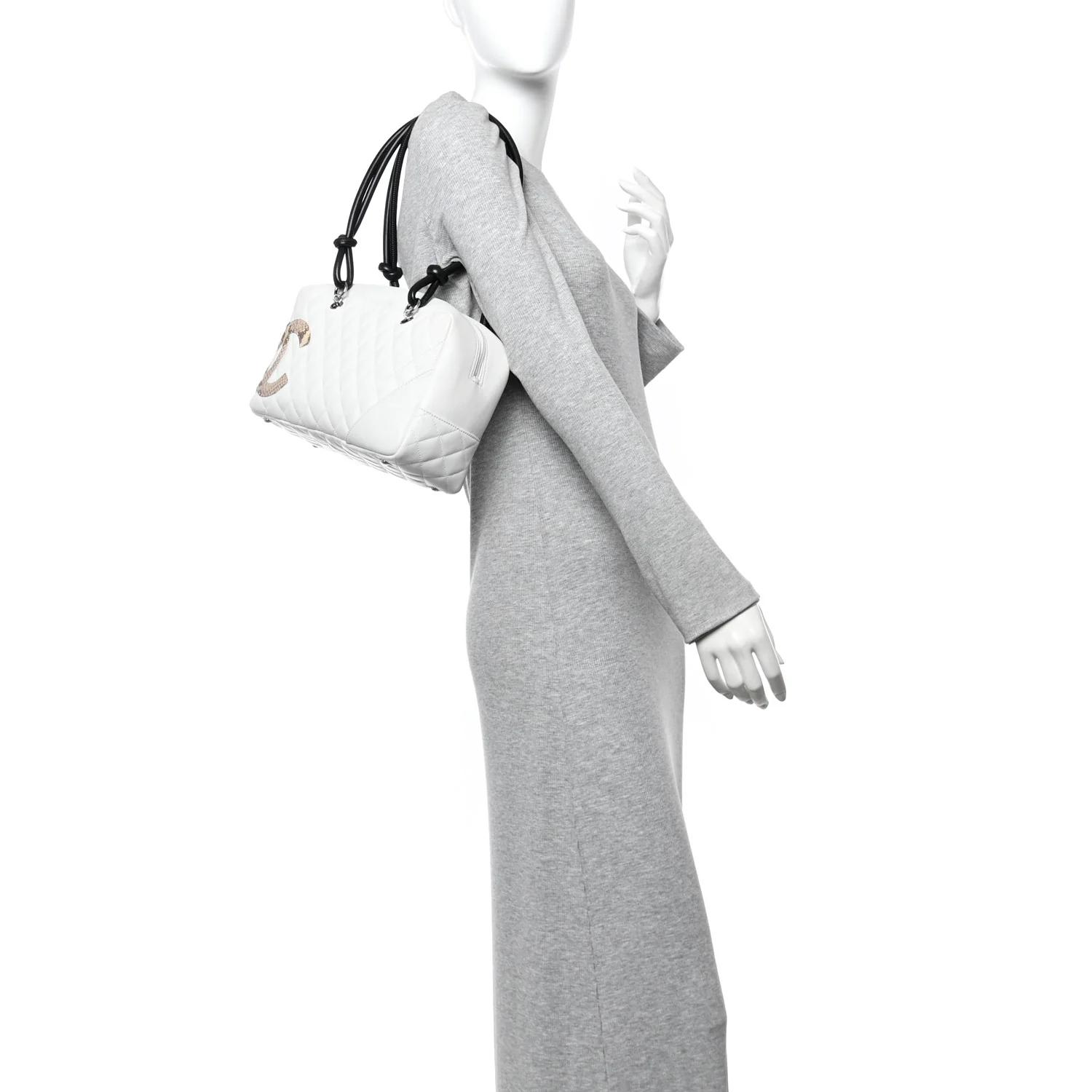 Calfskin Python Quilted Large Cambon Bowler White - Image 2