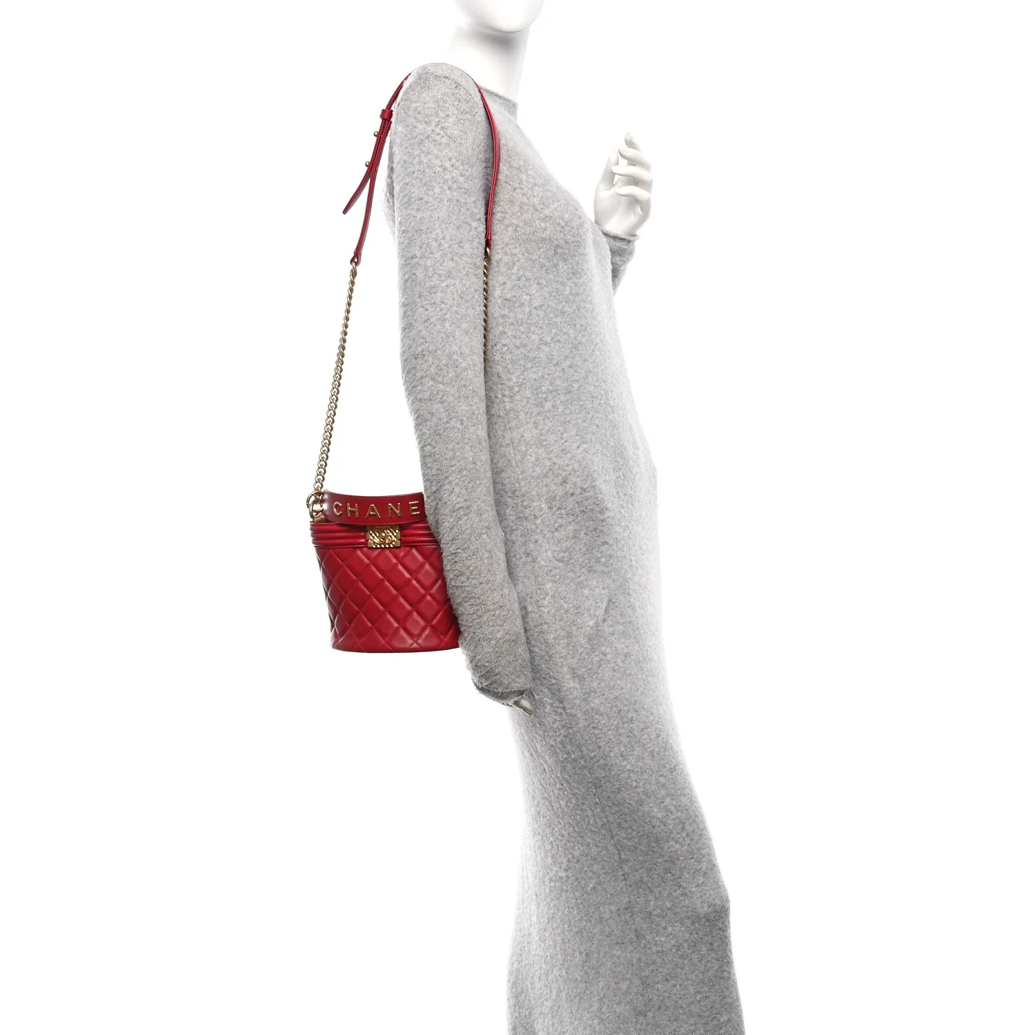 Calfskin Quilted Boy Bucket Bag Red - Image 2